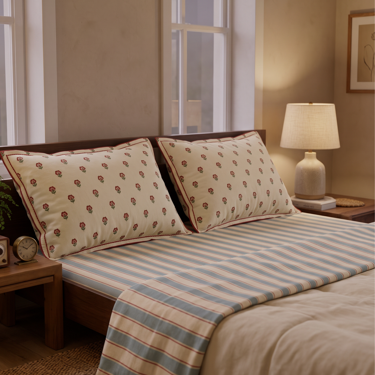 Vintage Blue Stripes 300 TC Cotton Bedsheet