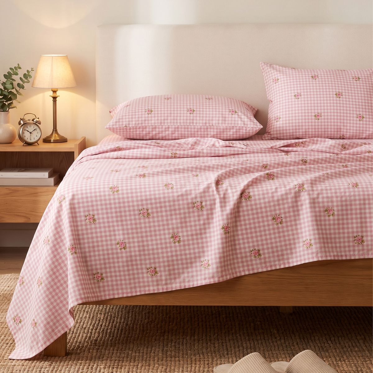 Rosewood Gingham 300 TC Cotton Bedsheet