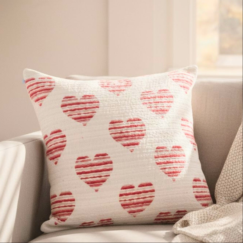 Jacquard Heart Patterned Woven Cushion Cover