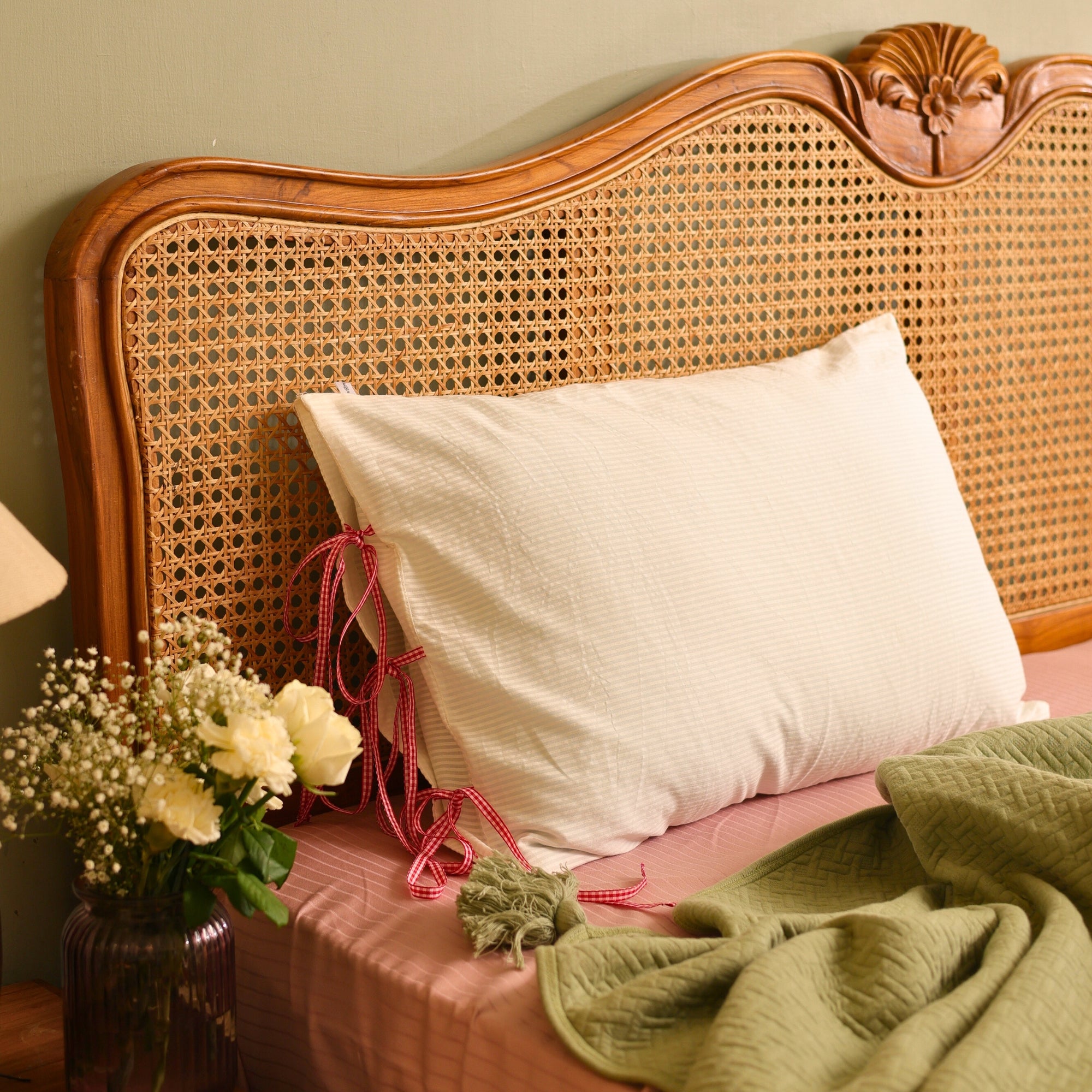 Gingham Tie up Pillow cover
