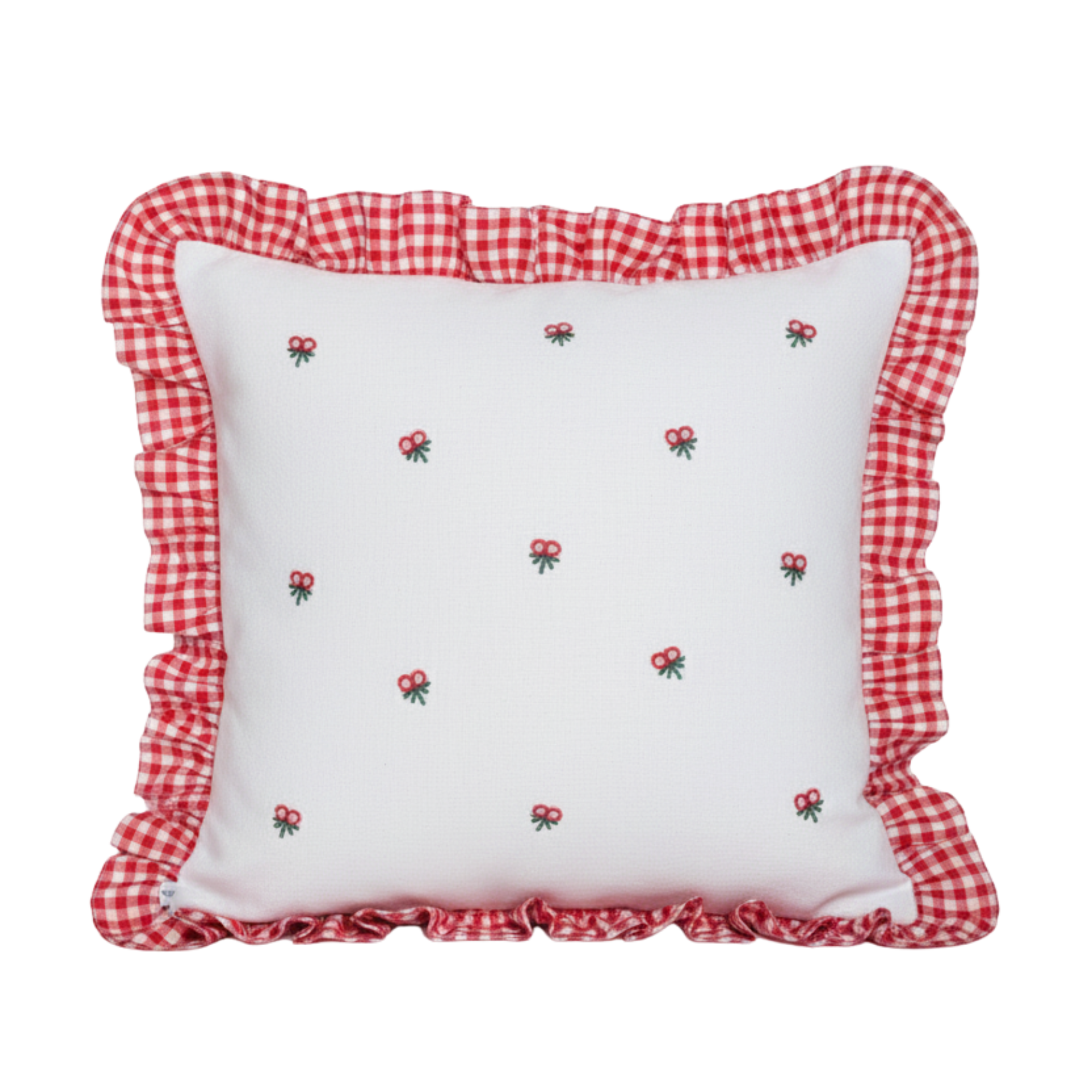 Gingham Ruffle Hand Embroidered Cushion Cover