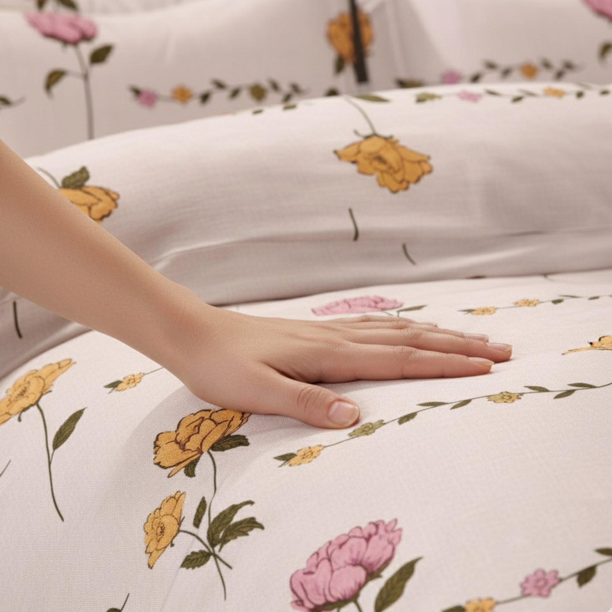 Bedsheet for Double Bed King Size Yellow & Pink Floral Print .