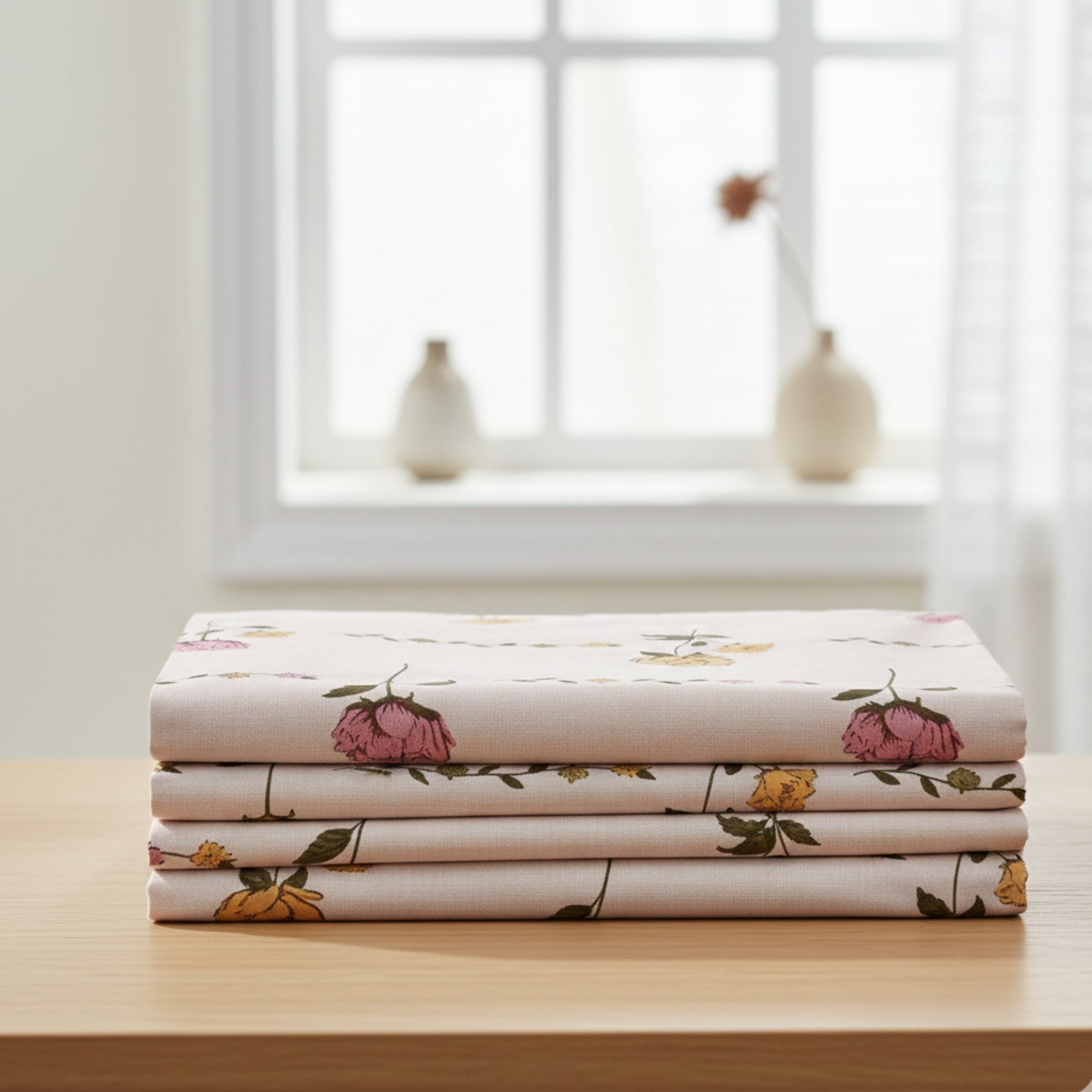 Bedsheet for Double Bed King Size Yellow & Pink Floral Print .