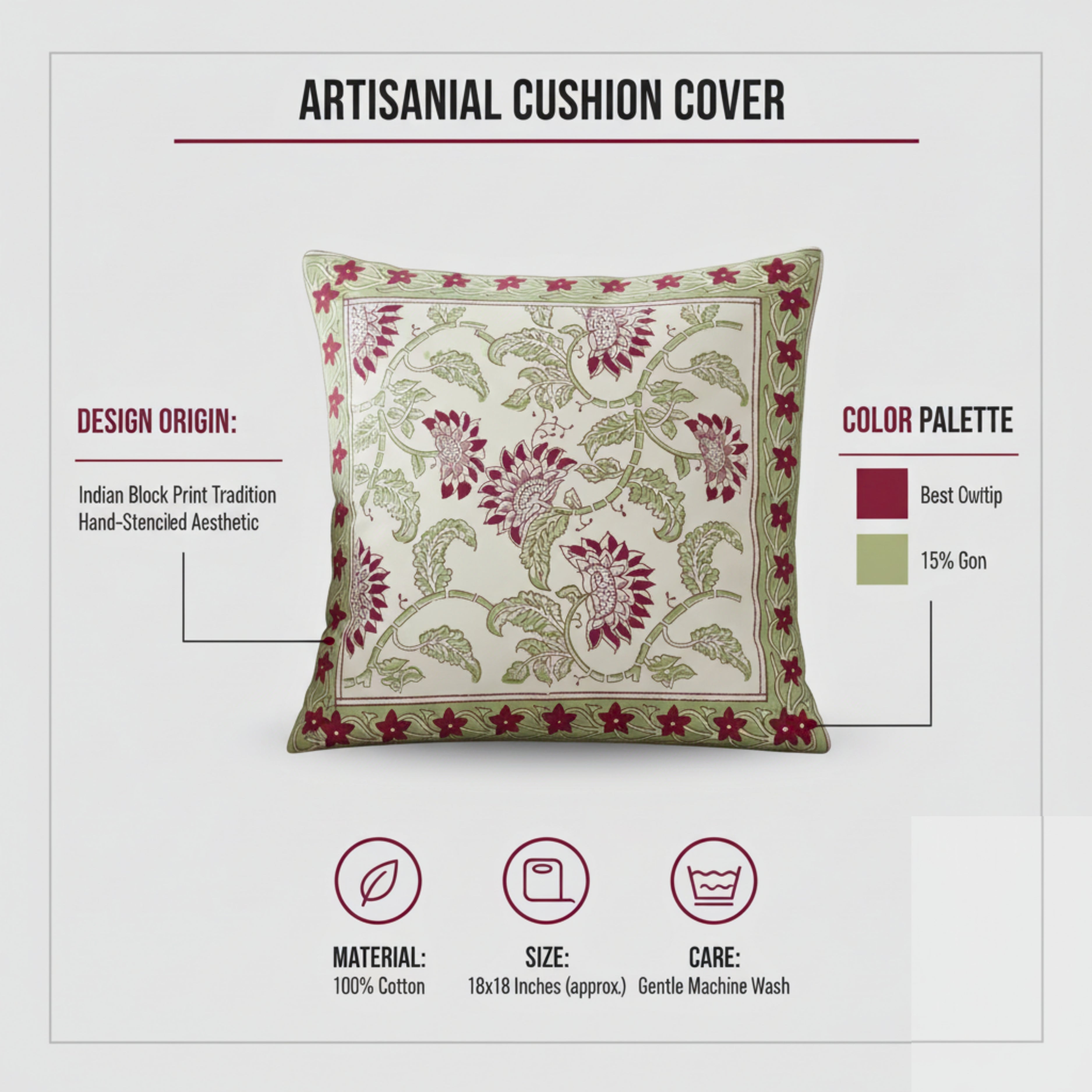 Floral Heritage Border Cushion Cover