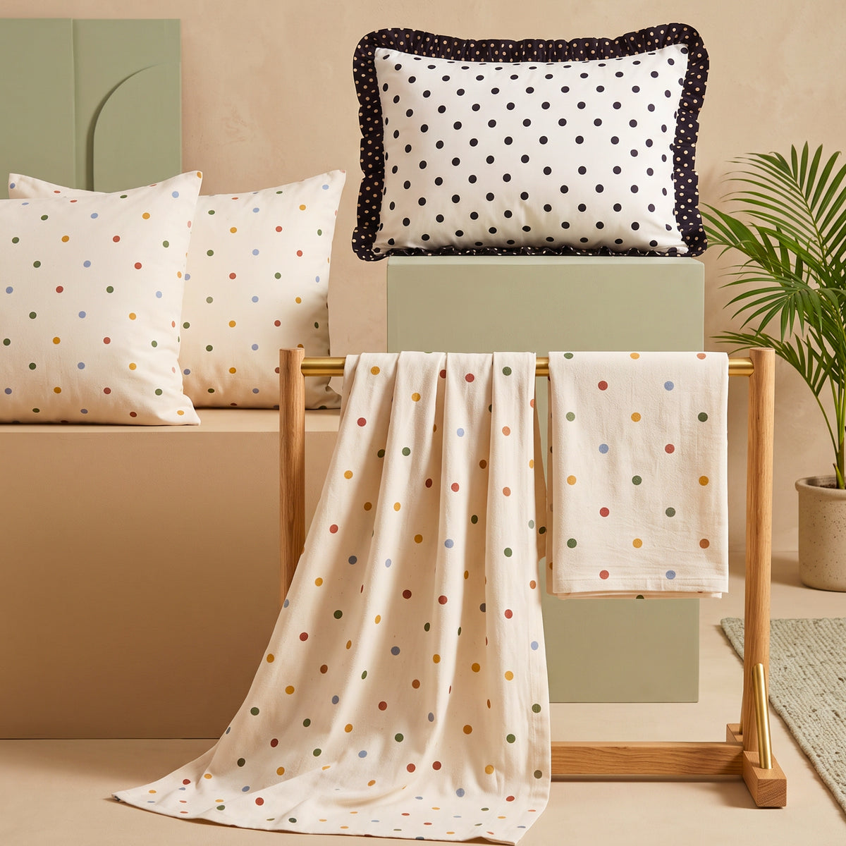 Multicolour Polka Dots 280 TC Cotton Bedsheet