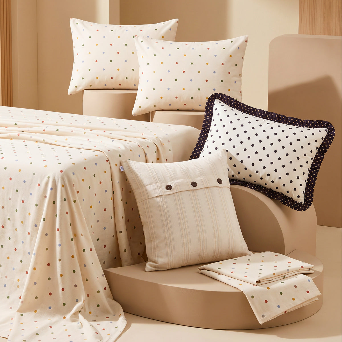 Multicolour Polka Dots 280 TC Cotton Bedsheet