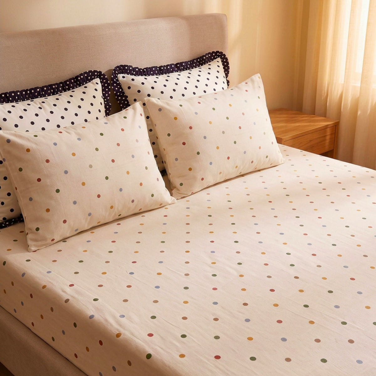 Multicolour Polka Dots 280 TC Cotton Bedsheet