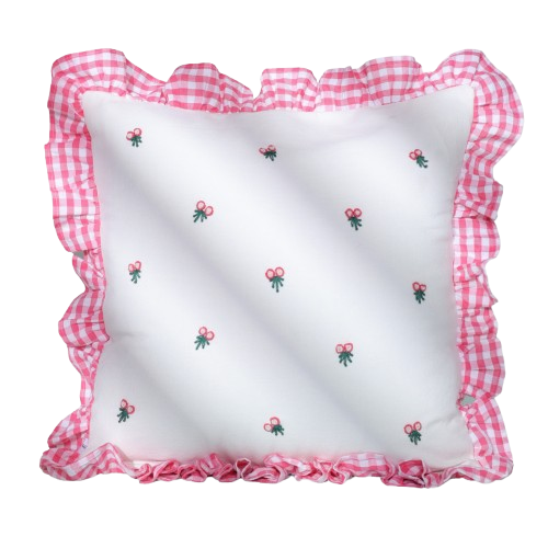 Gingham Ruffle Hand Embroidered Cushion Cover