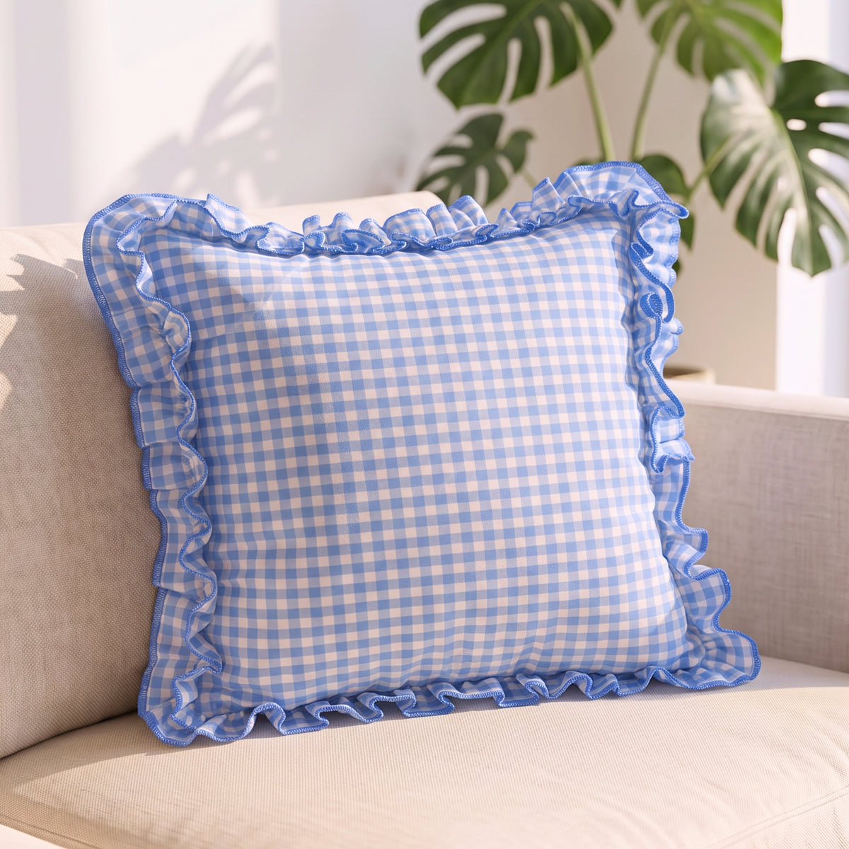 Pastel Blue & White Dobby Check Throw