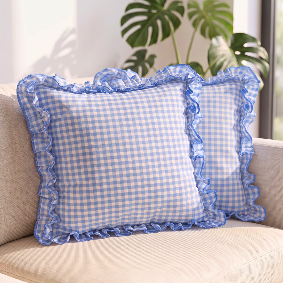 Pastel Blue & White Dobby Check Throw