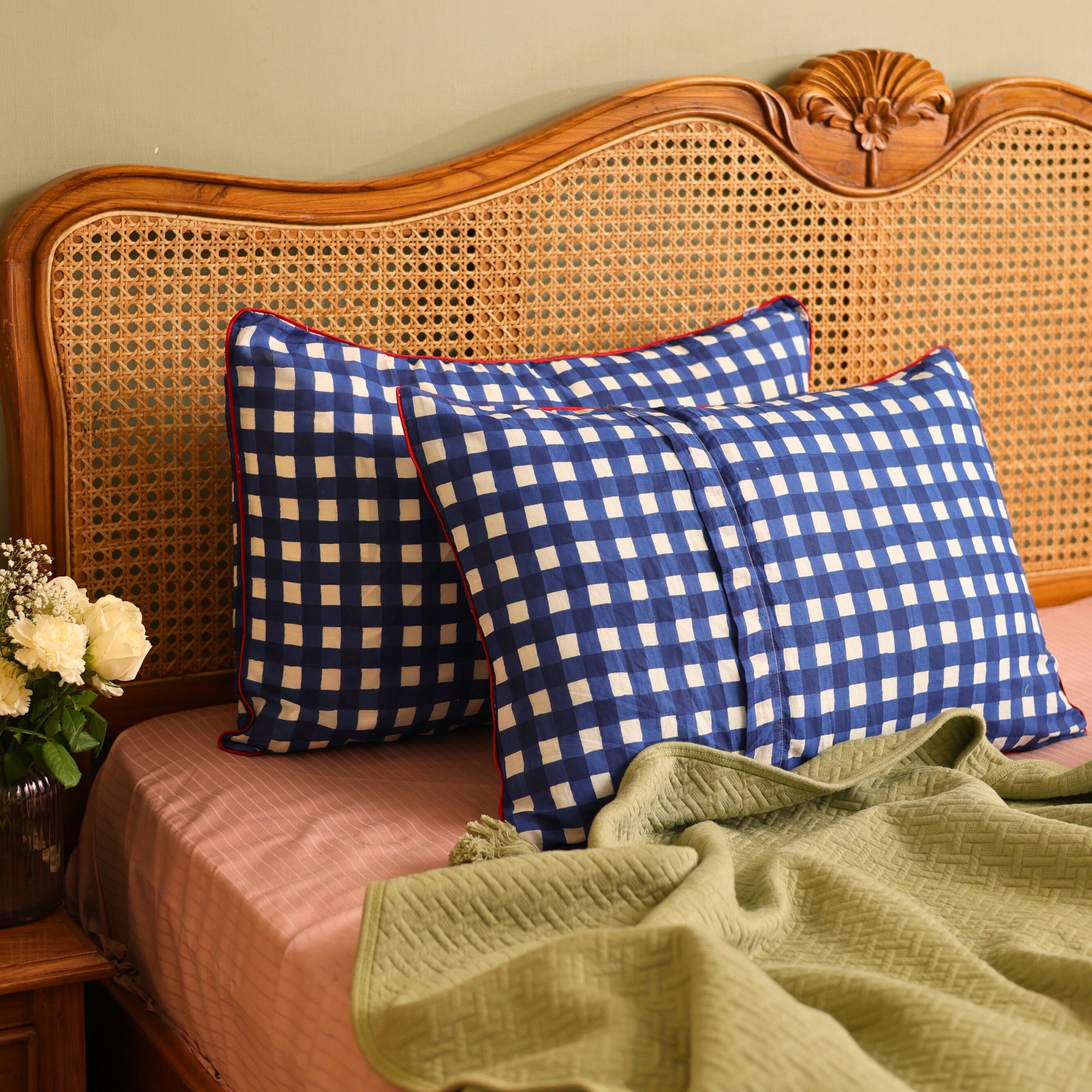 Midnight Blue Checkered Pillow Cover