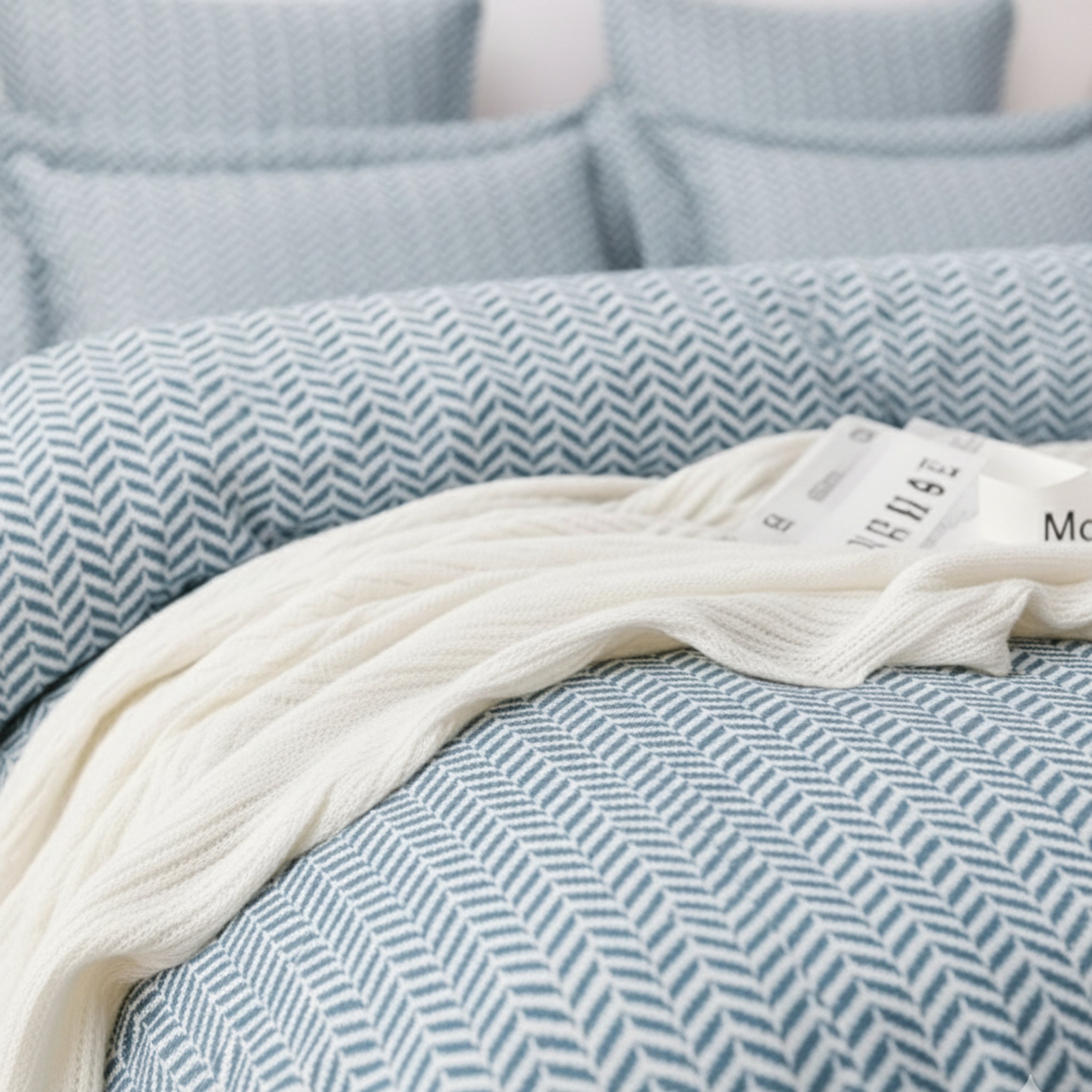 Bedsheet for Double Bed Queen Size Blue Geometric Print.