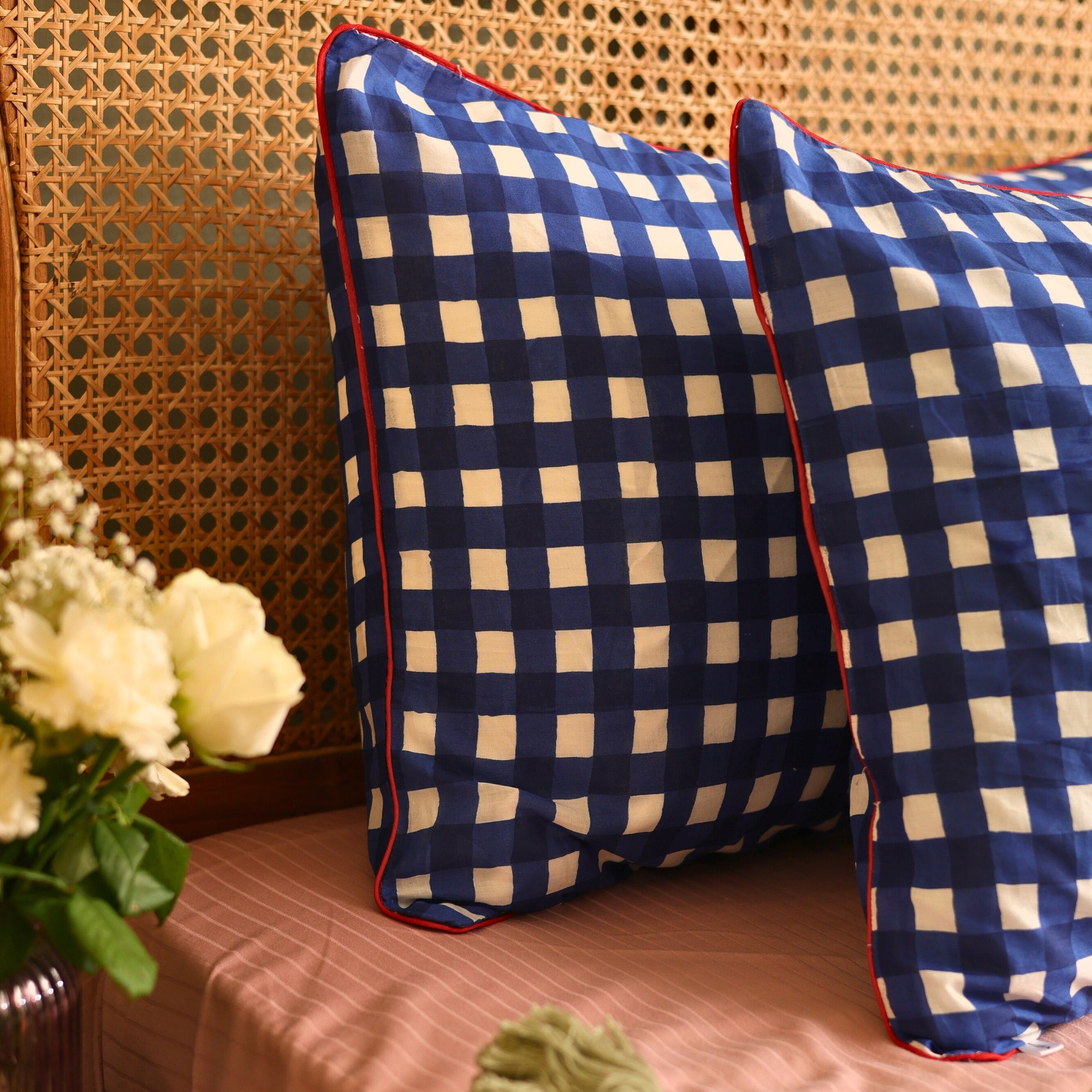 Midnight Blue Checkered Pillow Cover