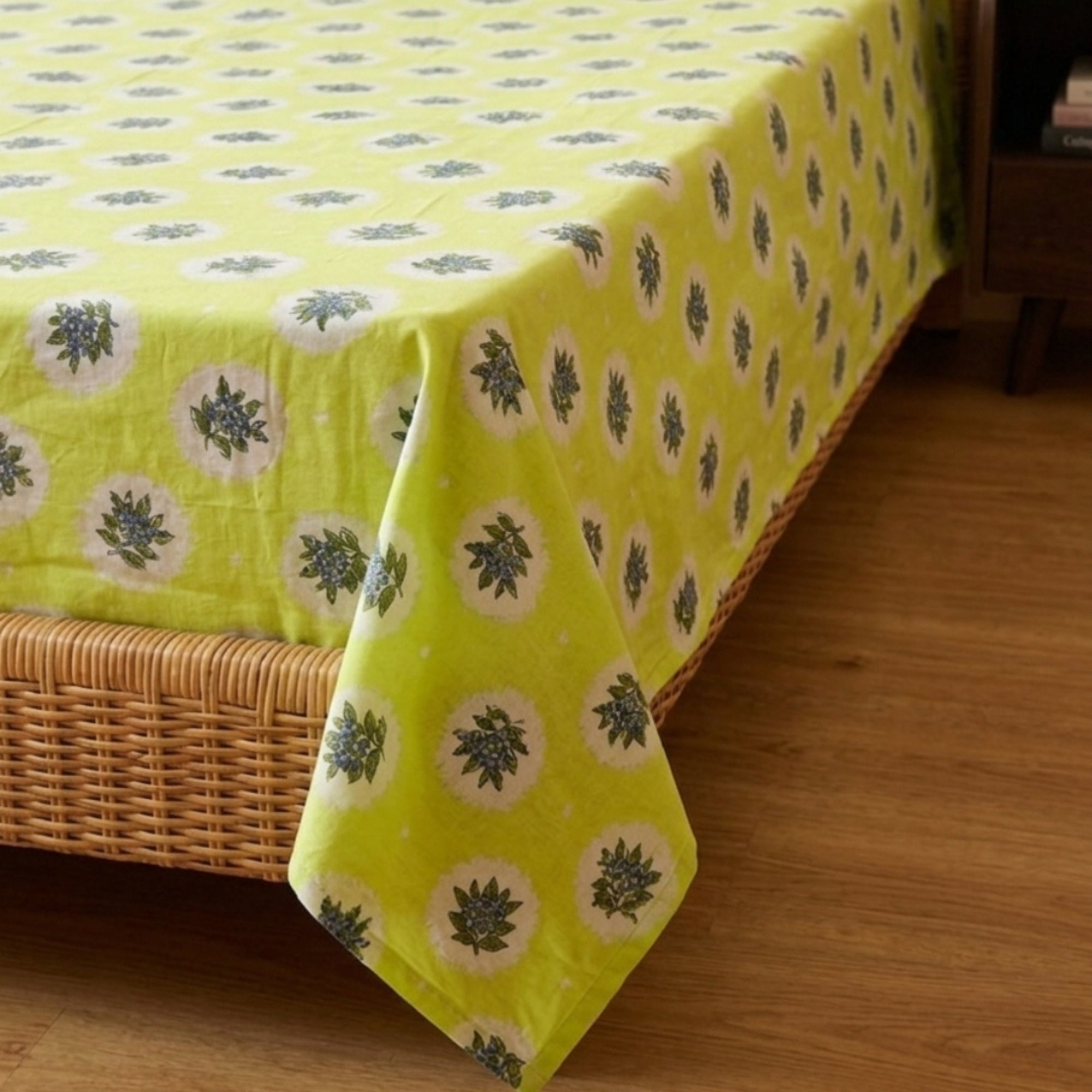 Vibrant Sunshine Yellow Floral Medallion Pattern – Soft, Breathable Screen Printed Flat Sheet