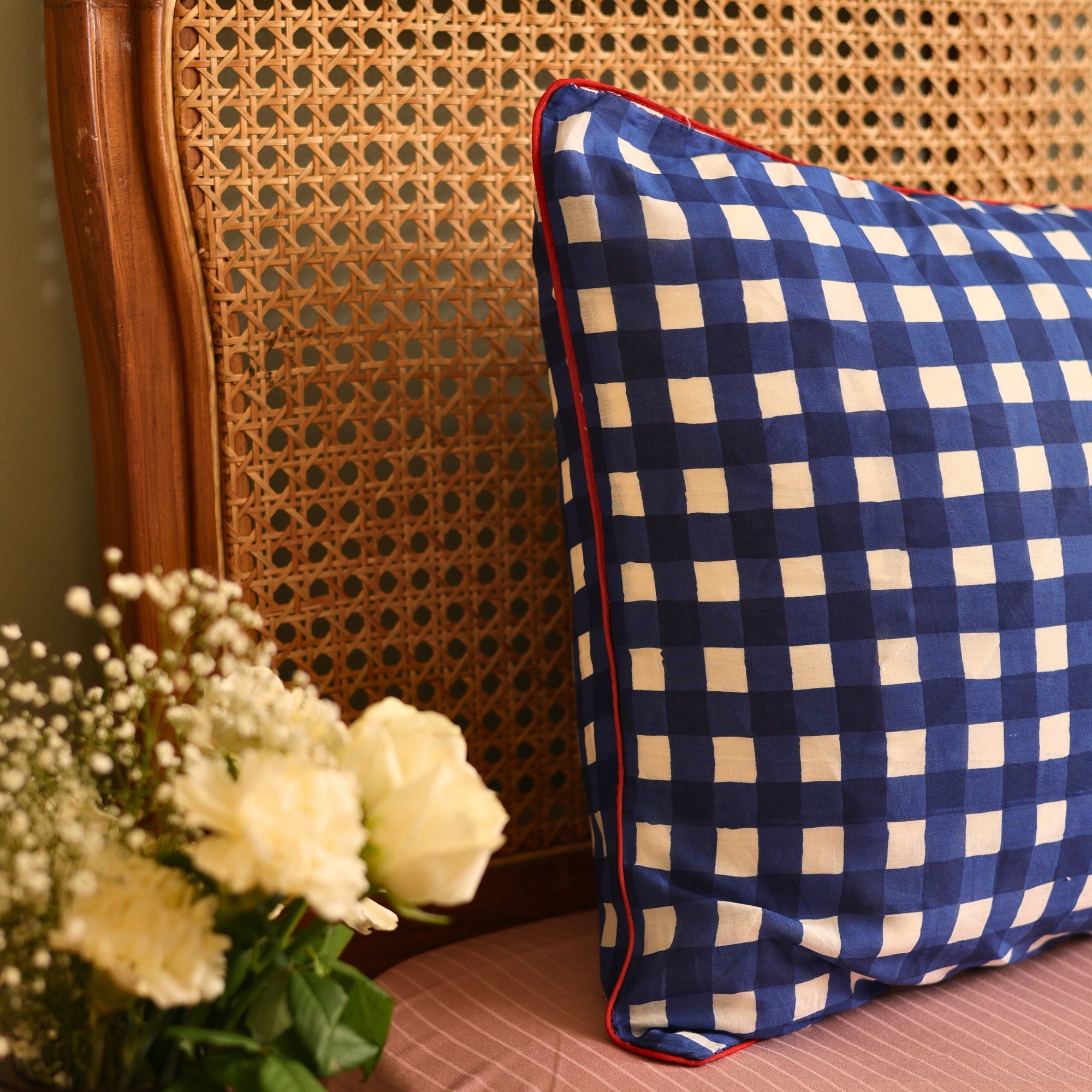Midnight Blue Checkered Pillow Cover