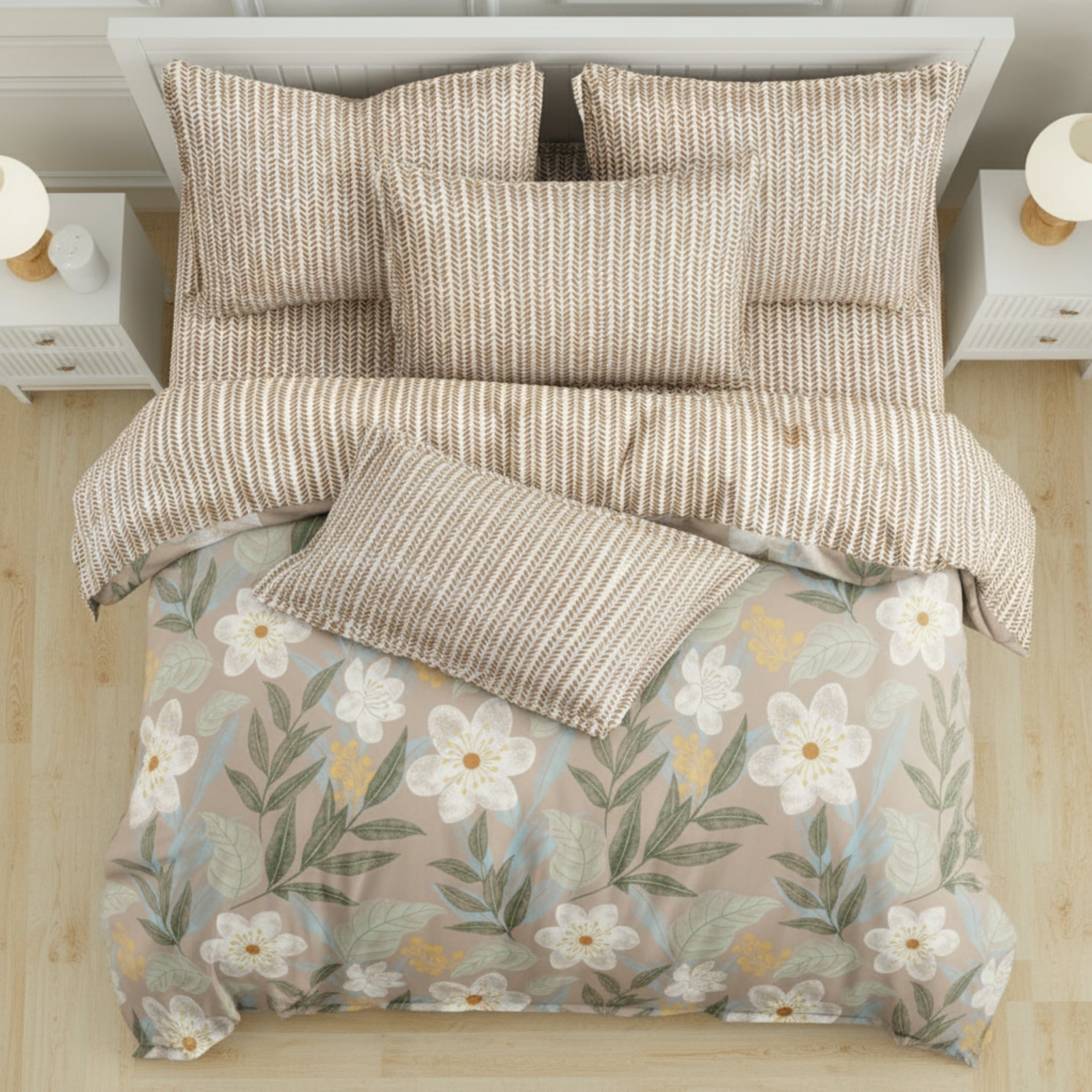Bedsheet for Double Bed Queen Size Brown Floral Print.