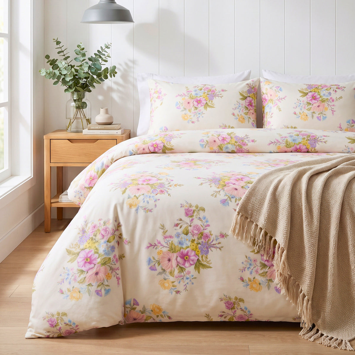 Elegant Floral Print, Soft and Breathable Bedding for a Comfortable and Stylish Bedroom 100% Cotton Bedsheet Set with 2 Pillow Covers, 350TC,