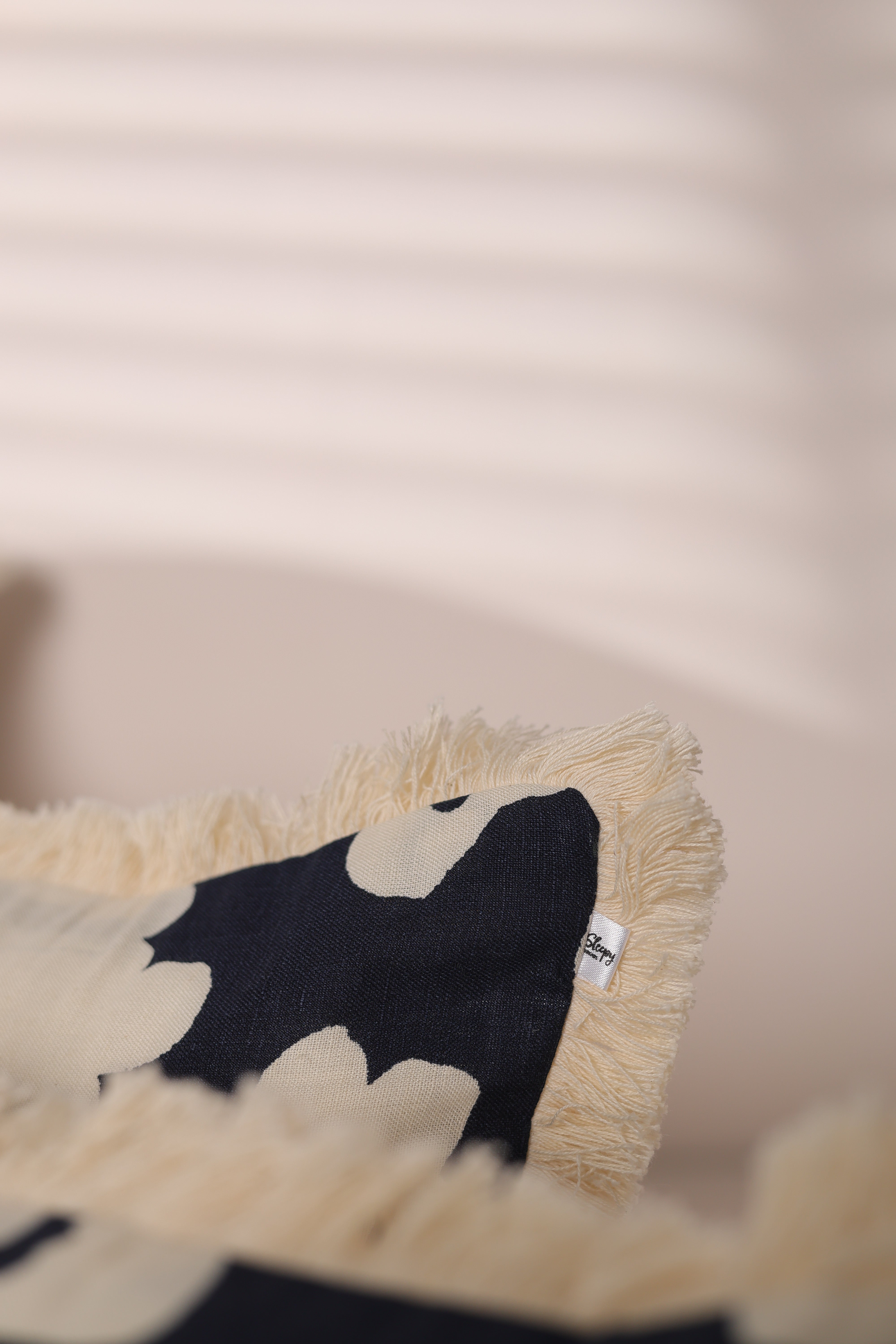 Linen Floral Fringe Cushion Cover