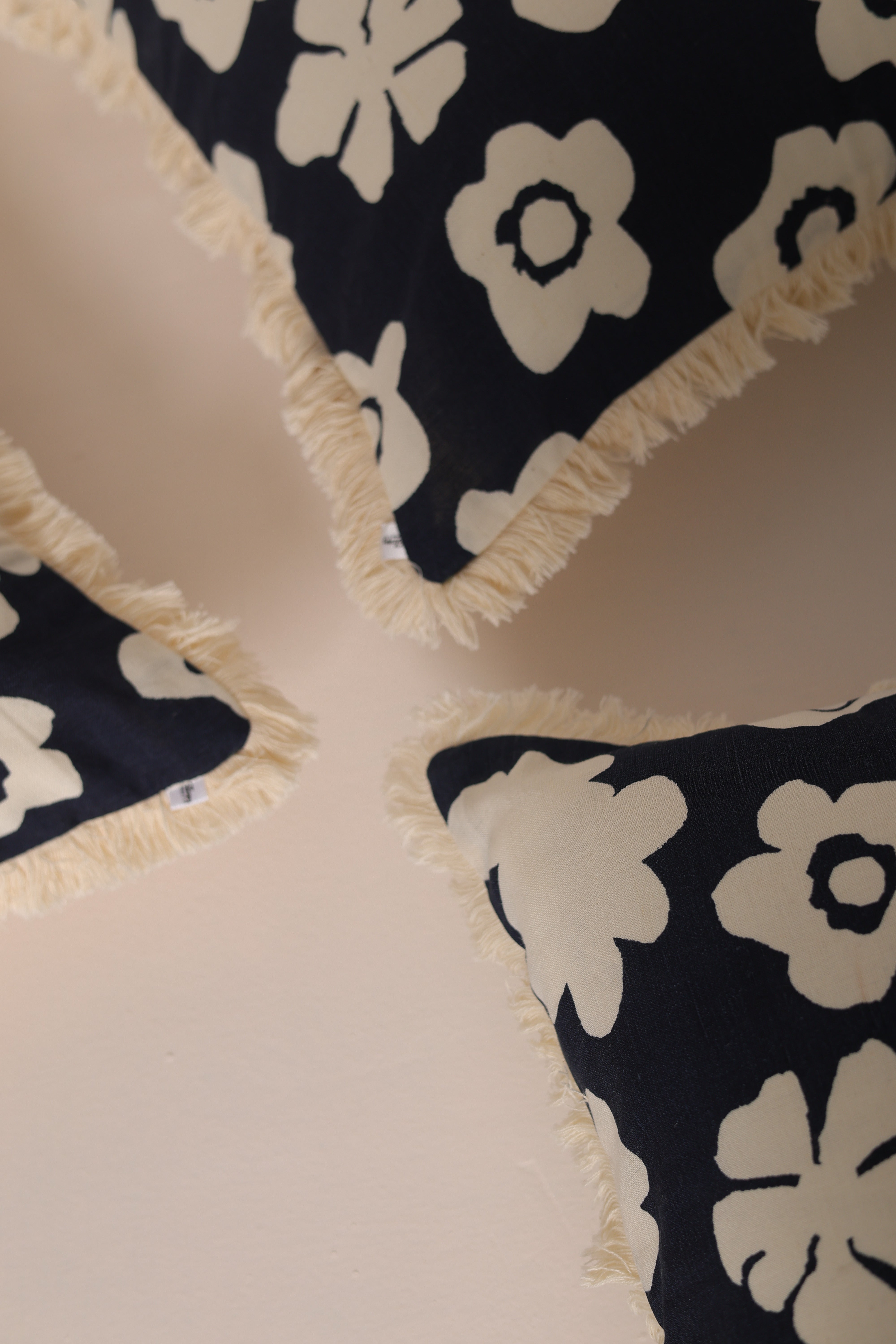 Linen Floral Fringe Cushion Cover