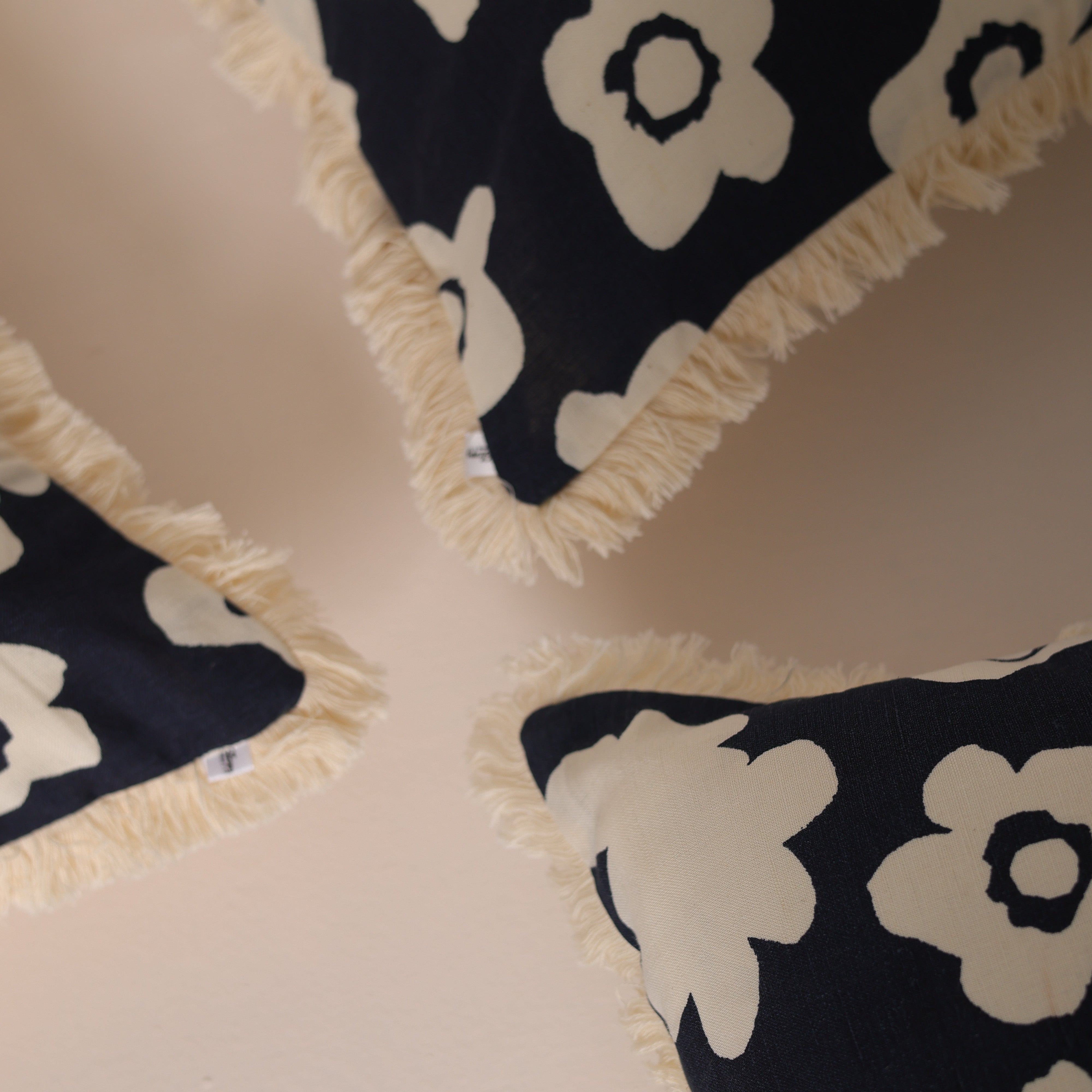 Linen Floral Fringe Cushion Cover