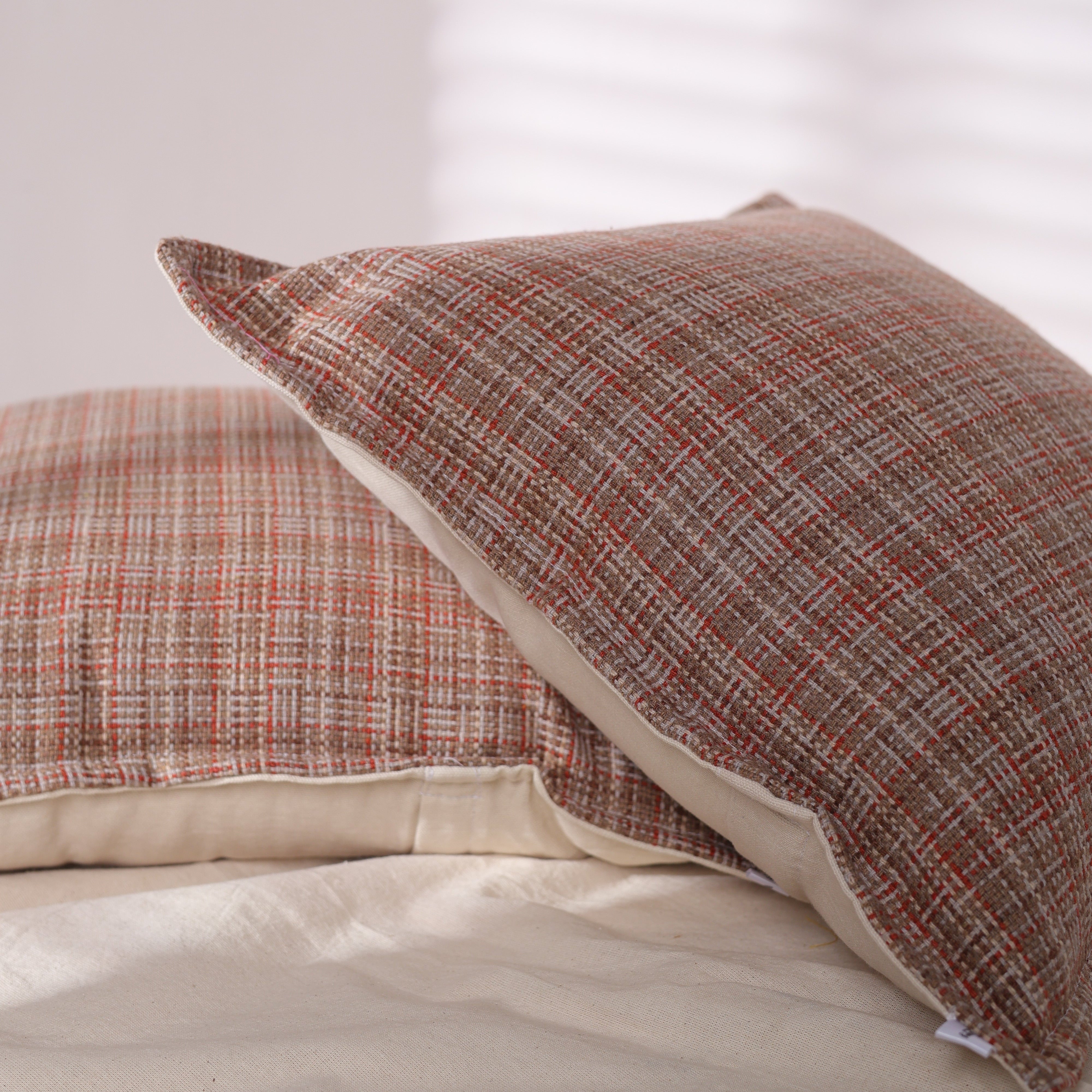 Rustic Woven Plaid Cushion Cover