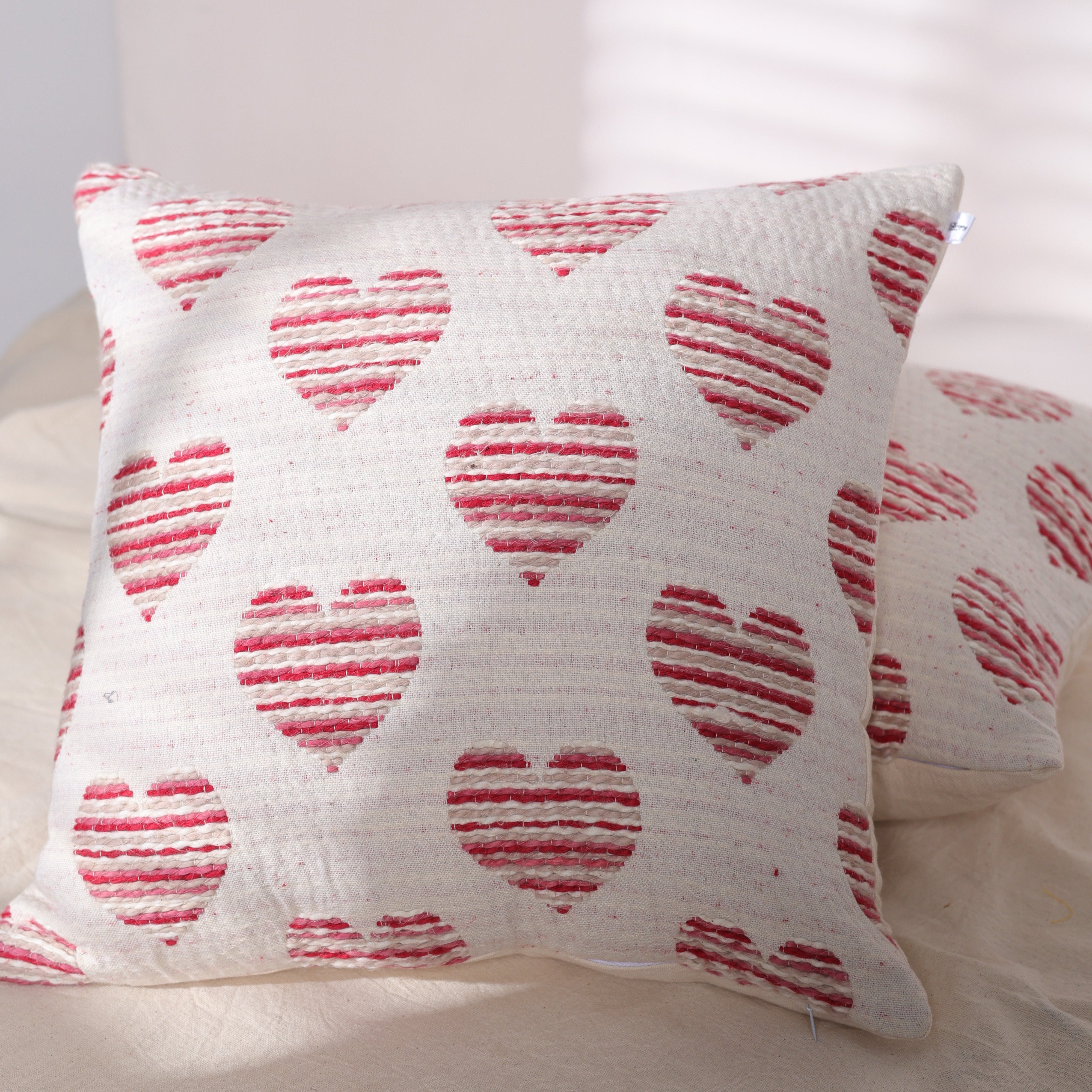 Jacquard Heart Patterned Woven Cushion Cover