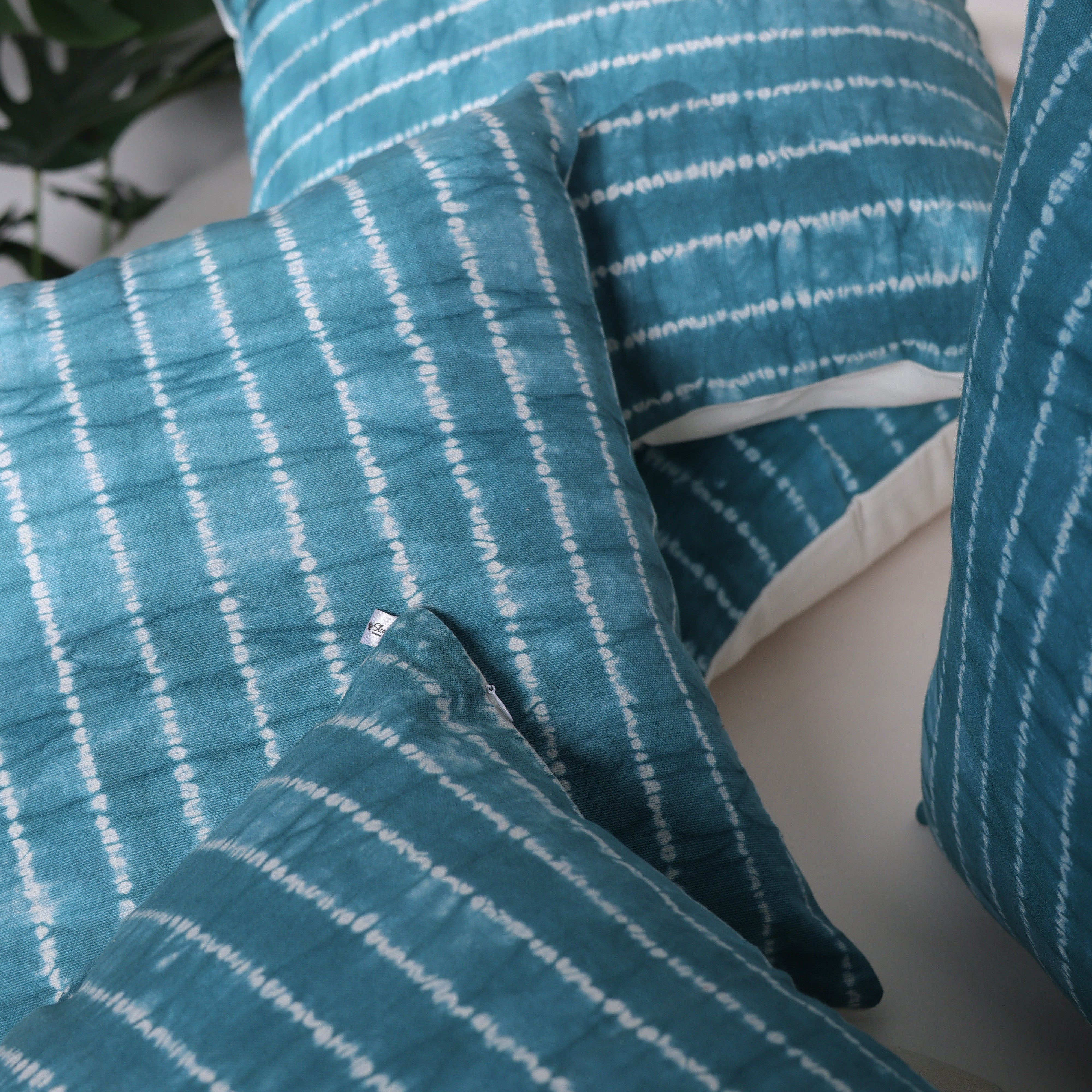 Handcrafted Teal Shebori Cushion Cover