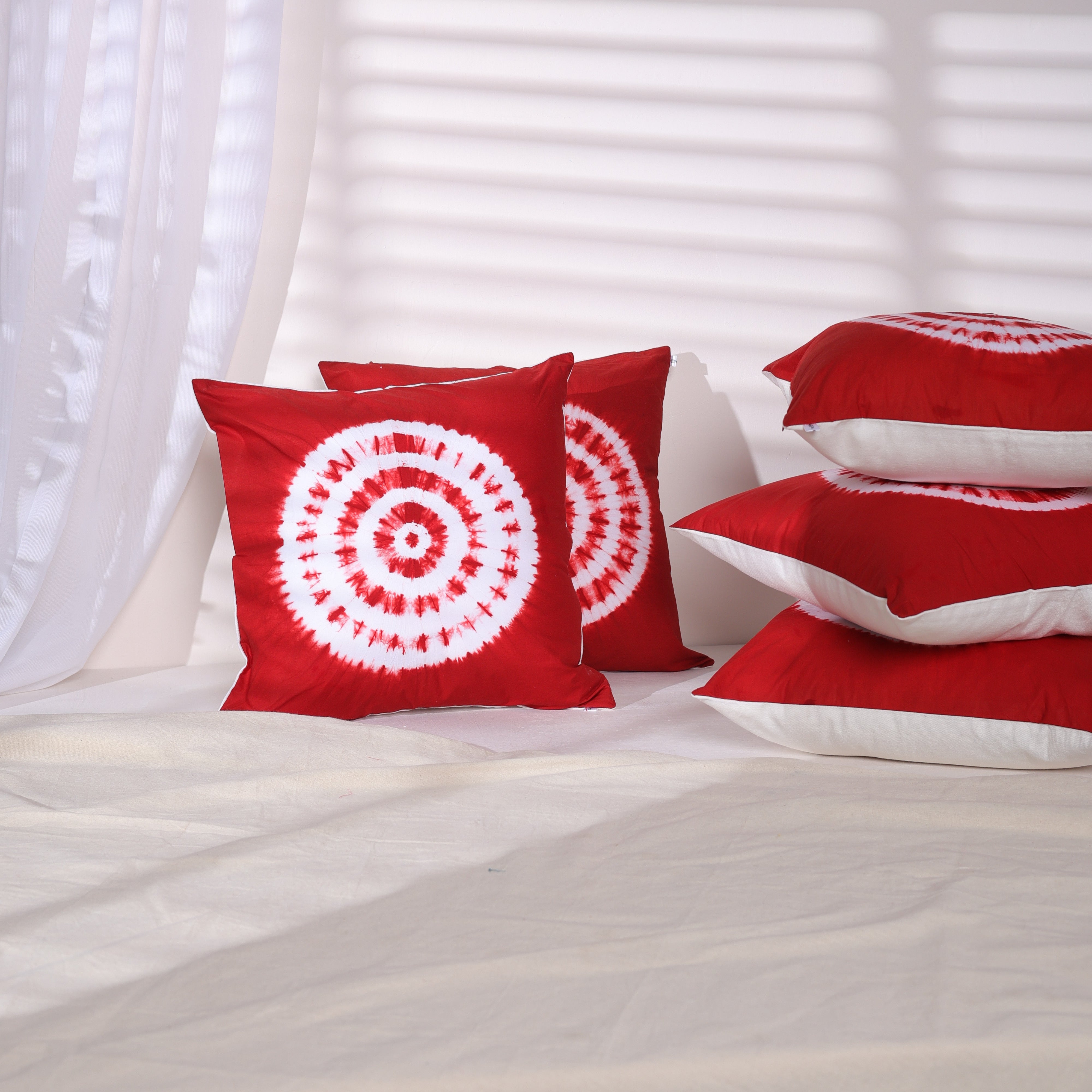 Decorative Red White Tie-Dye Cushion Cover