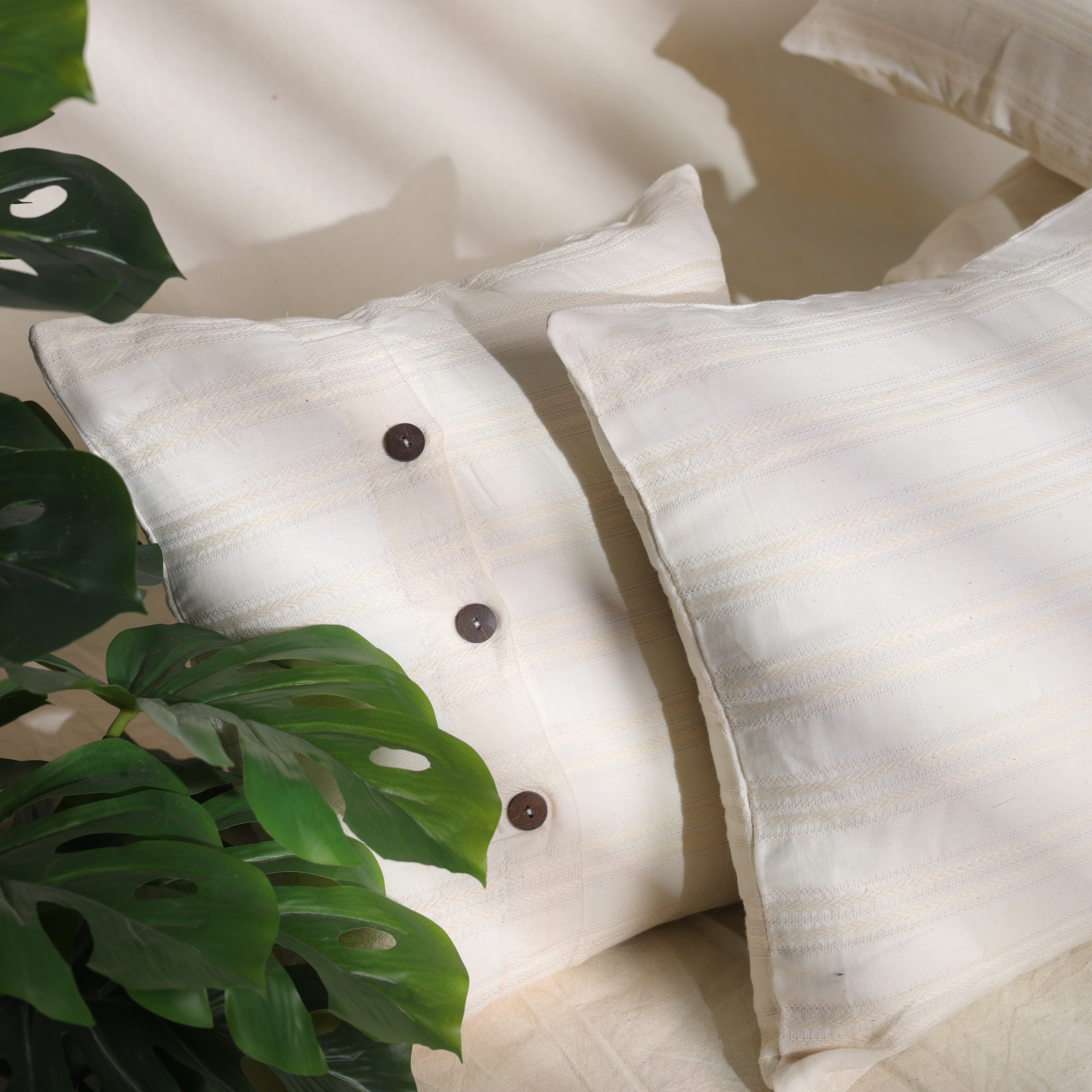 Off White Textured Cover With Button Closure