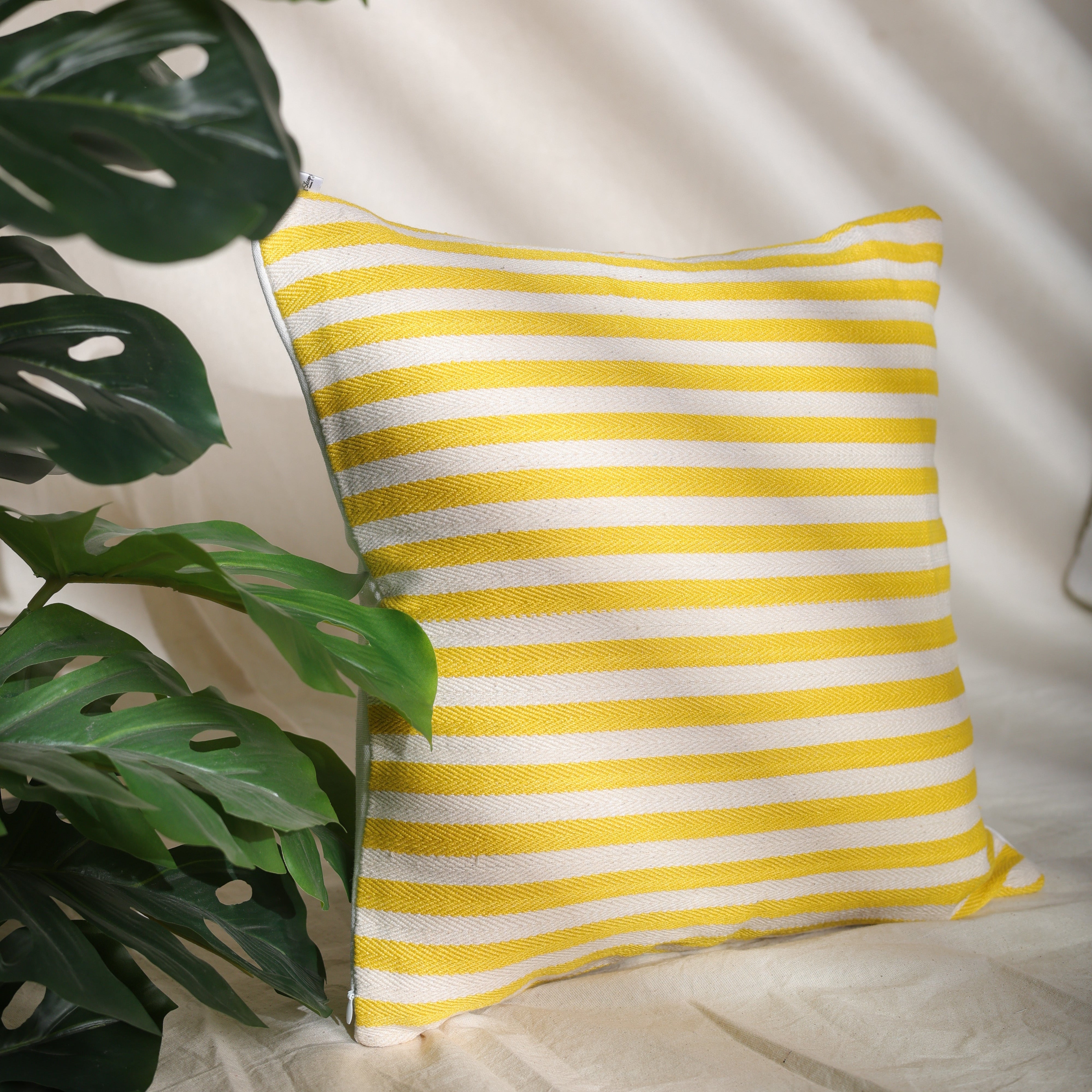 Classic Yellow & White Striped Cushion Cover