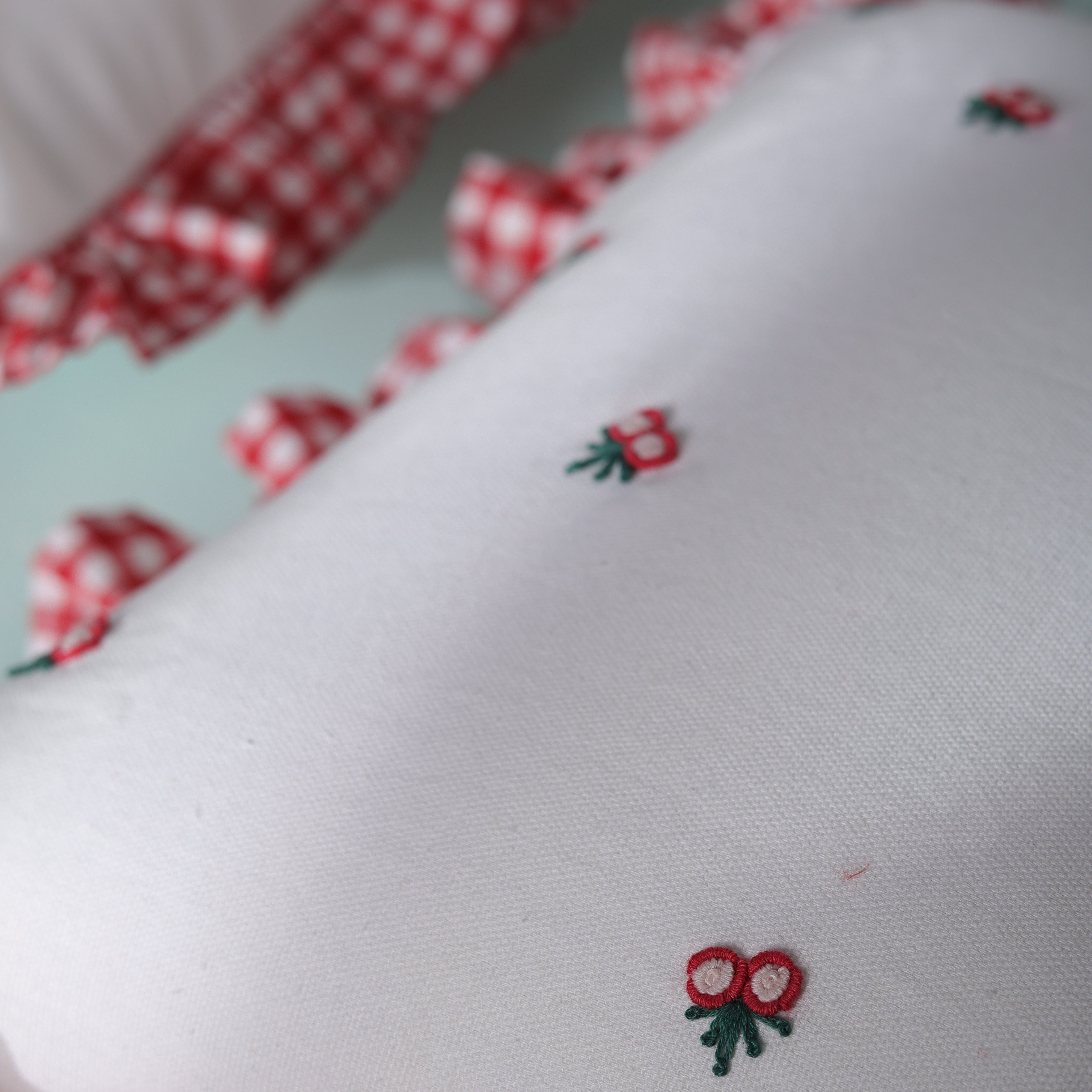 Gingham Ruffle Hand Embroidered Cushion Cover