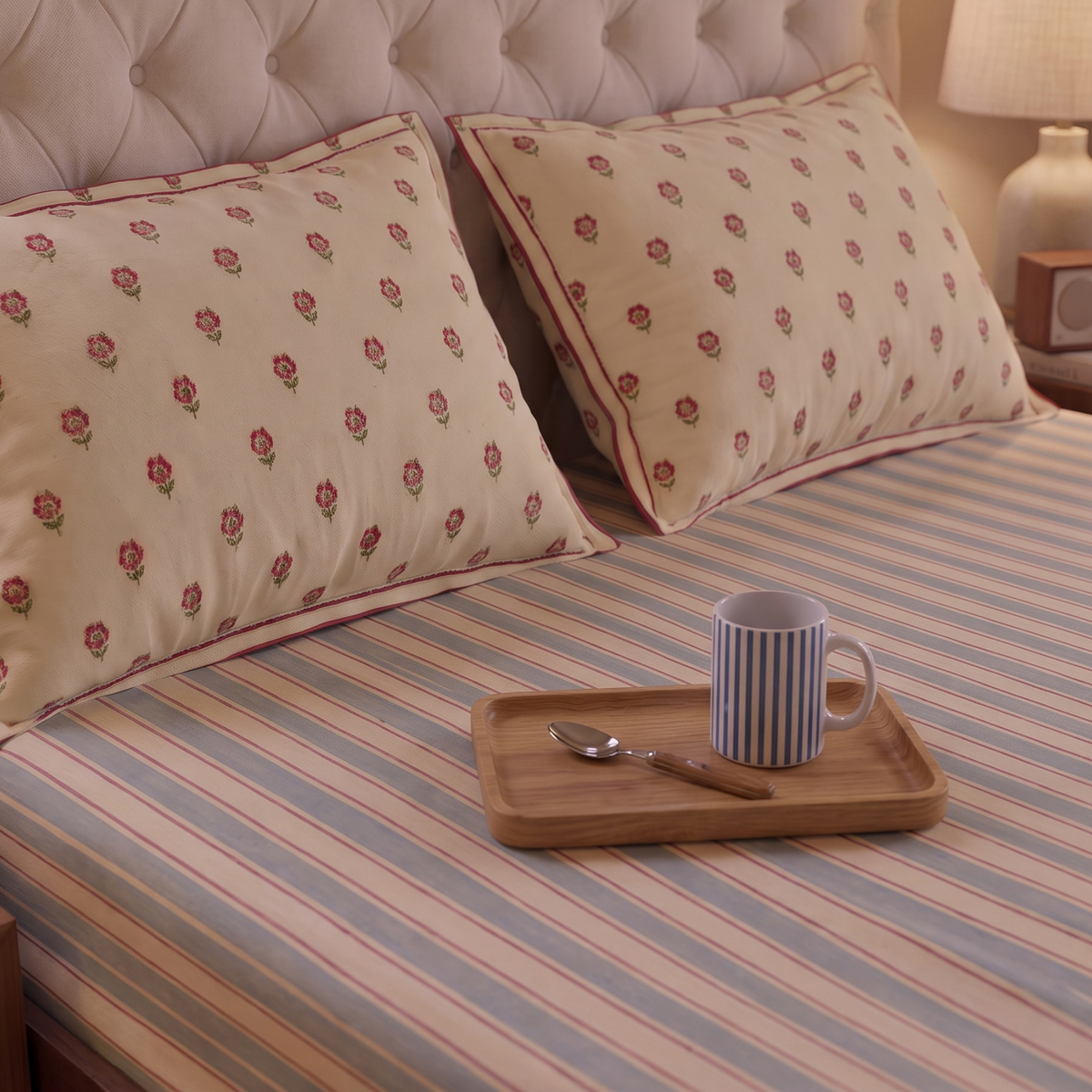 Vintage Blue Stripes 300 TC Cotton Bedsheet