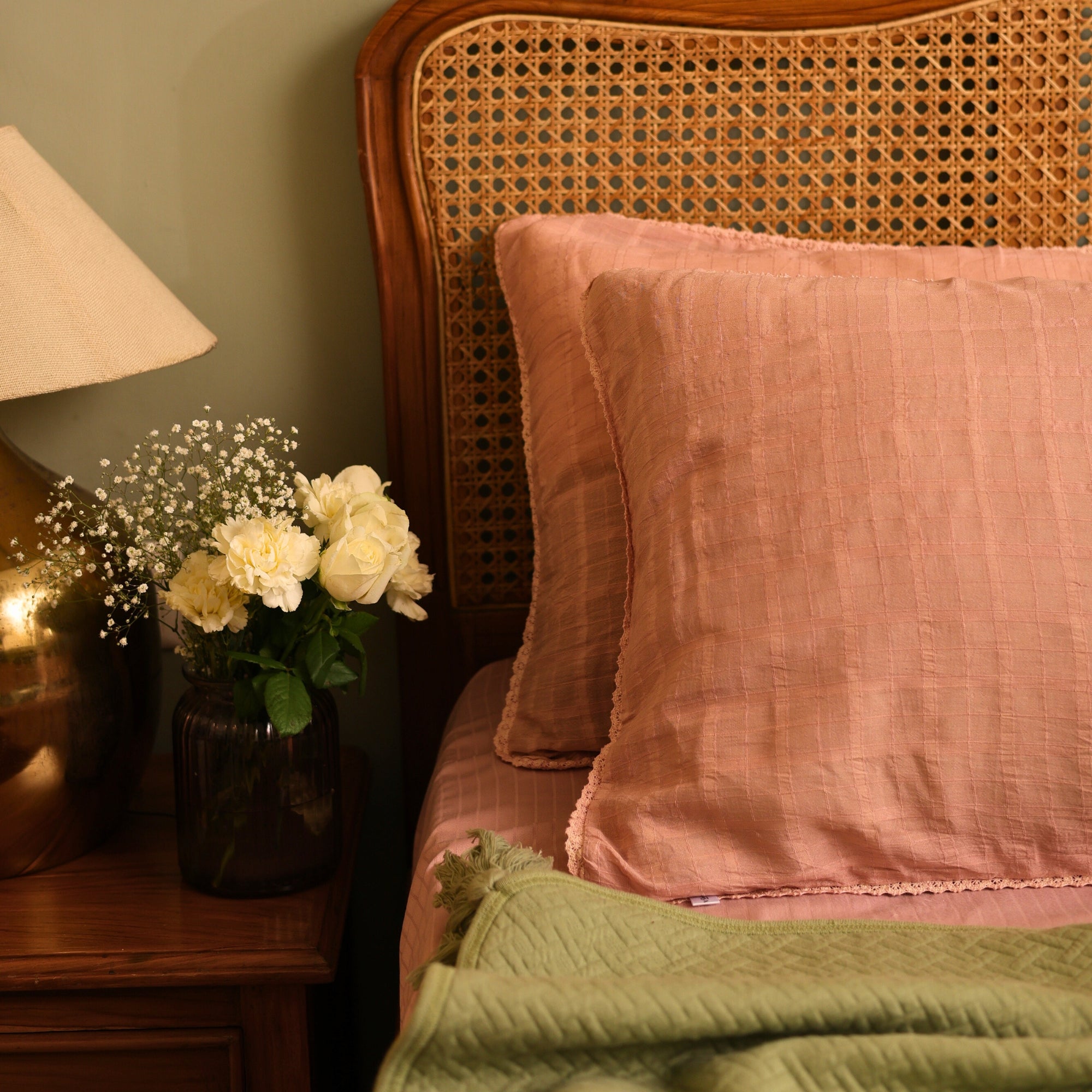 Blush Pink Cotton Dobby laced Pillow Cover