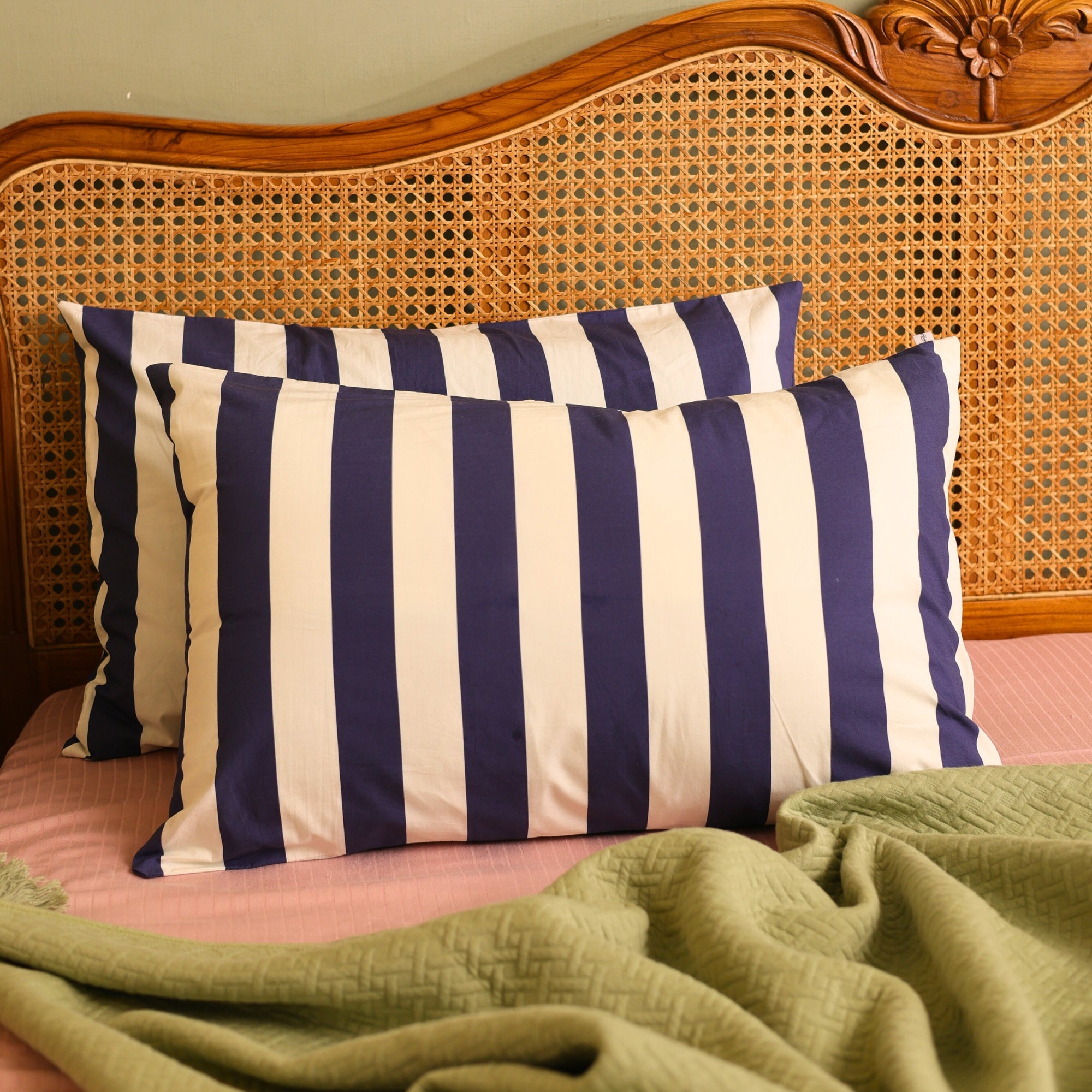 Navy Blue & White Bold Stripe Cotton Pillow Covers Classic Coastal-Inspired Look