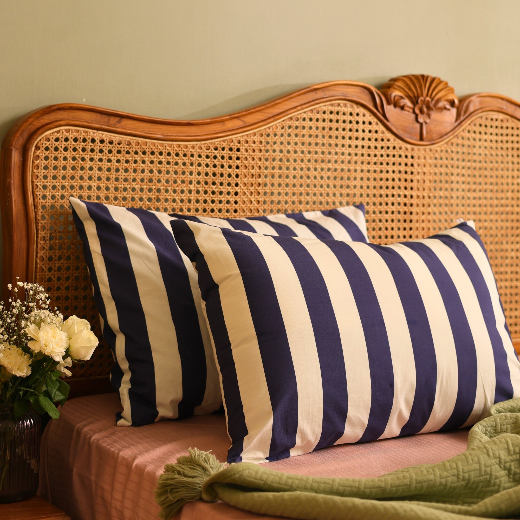 Navy Blue & White Bold Stripe Cotton Pillow Covers Classic Coastal-Inspired Look