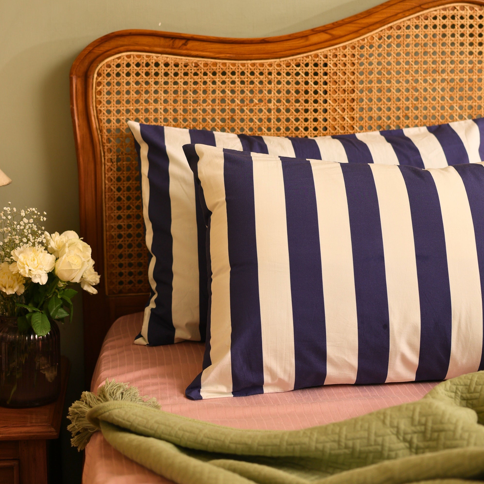Navy Blue & White Bold Stripe Cotton Pillow Covers Classic Coastal-Inspired Look