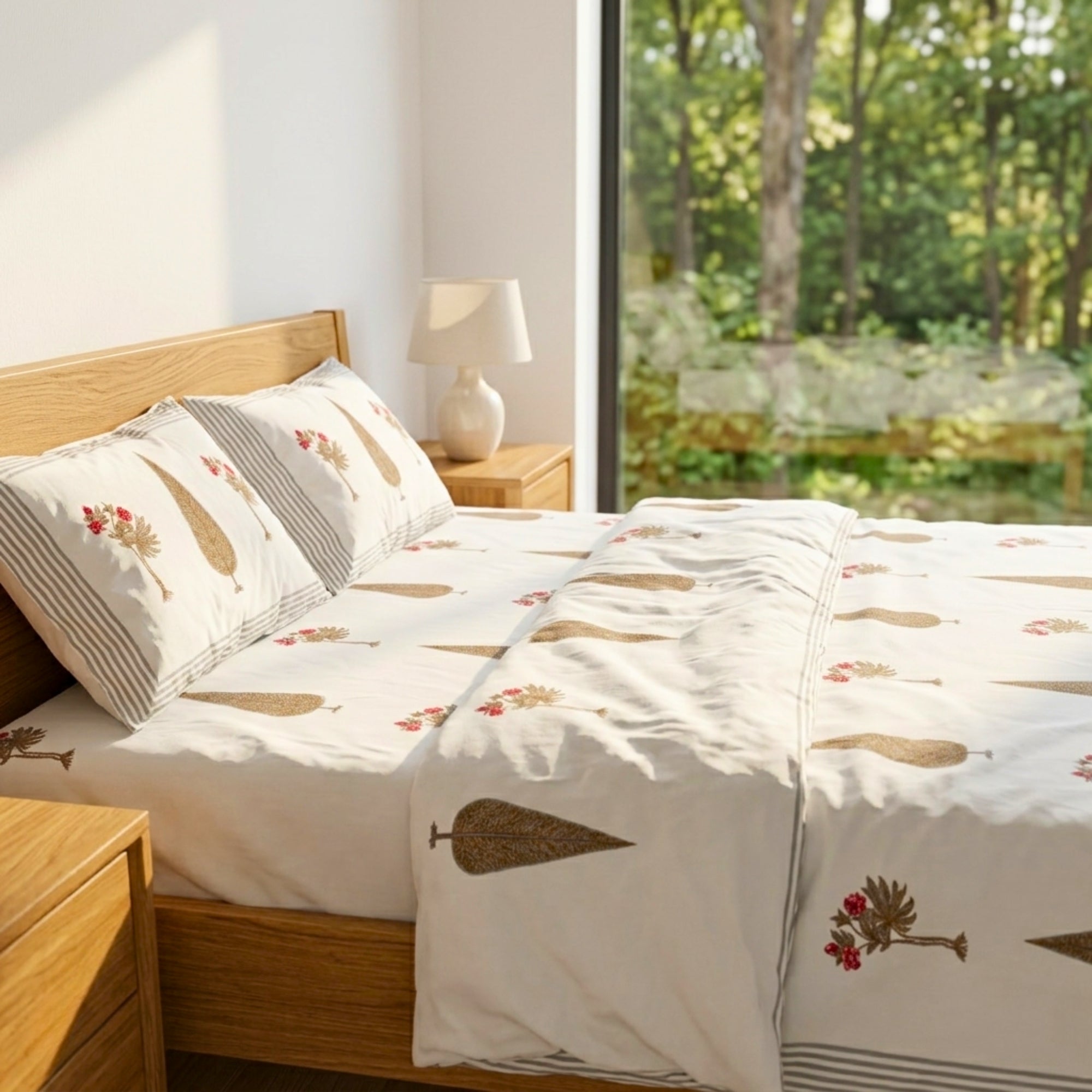 Elegant Floral Printed King Size Cotton Bedsheet Set with Matching Pillow Covers