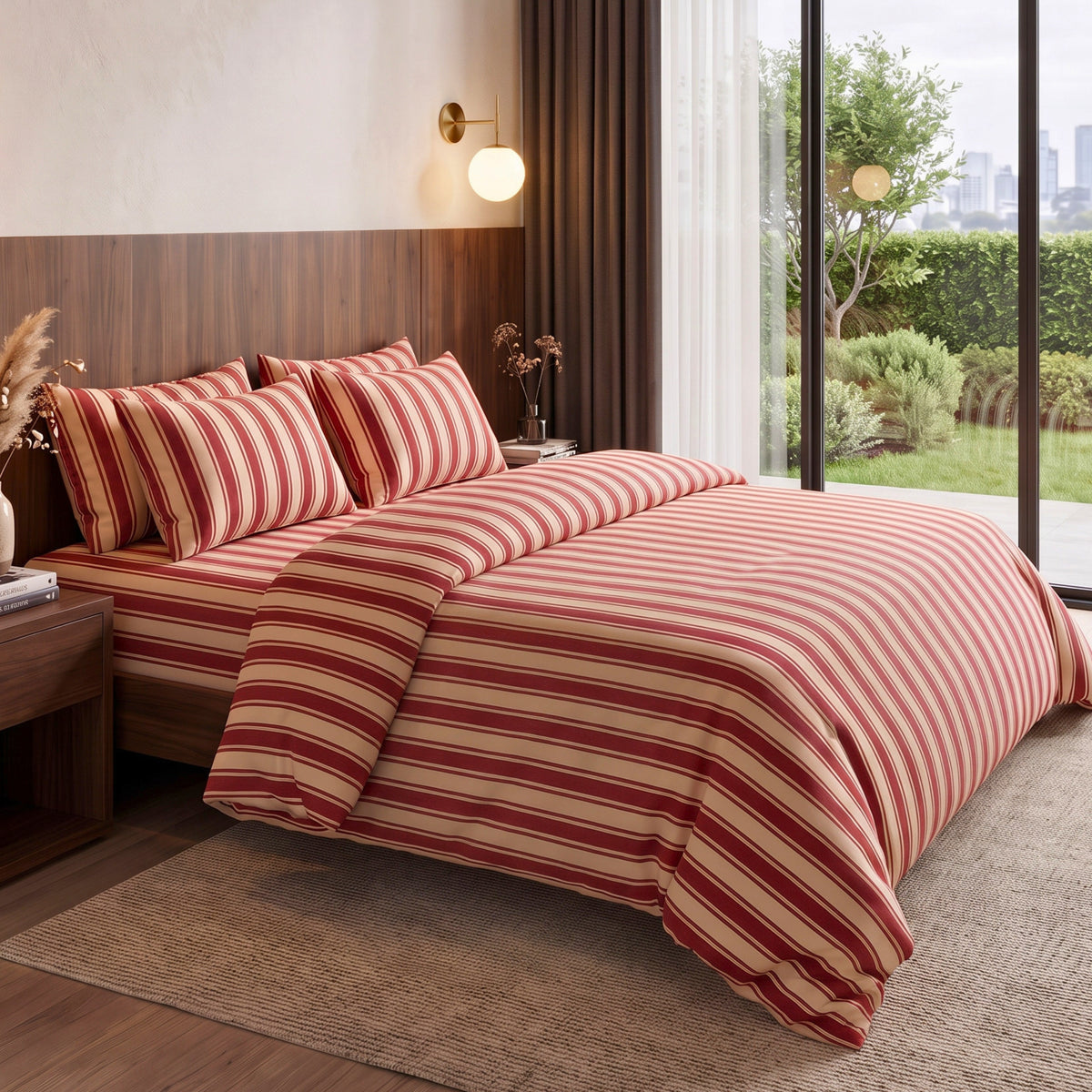 Timeless Maroon Stripe Cotton Bedsheet– 350 TC Cotton