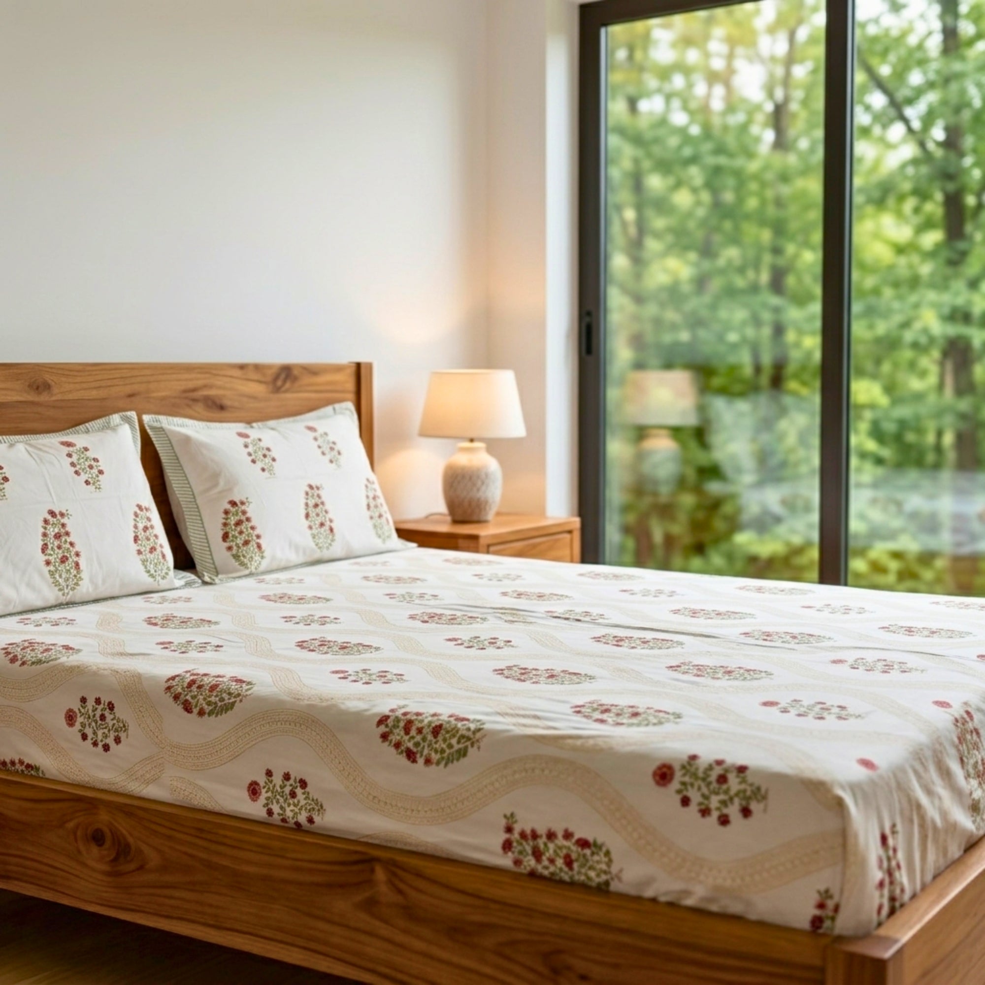 Elegant Floral Cotton Bedsheet Set with Matching Pillow Covers