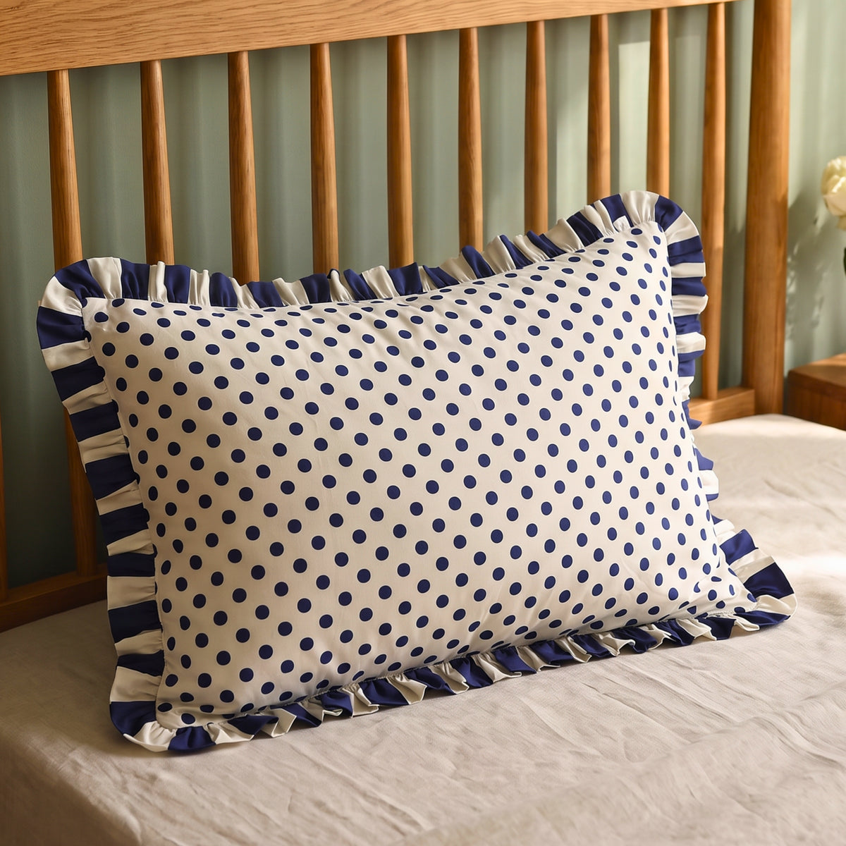 Navy Retro Polka Dot Ruffled Pillow Covers