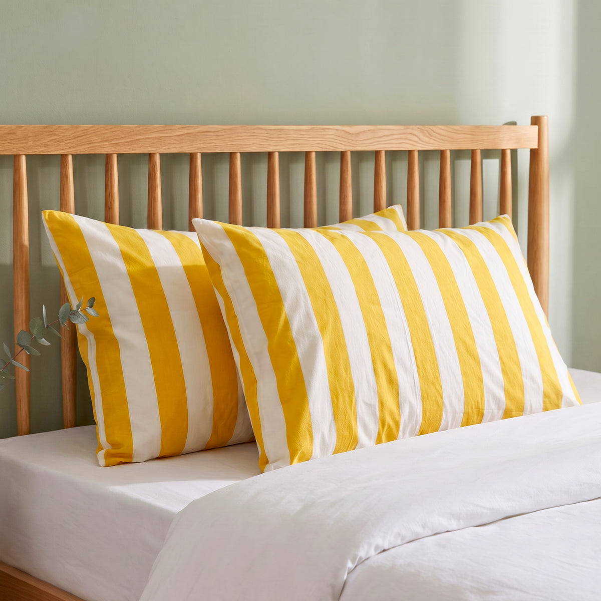 Yellow & White Bold Stripe Premium Cotton Pillow Covers