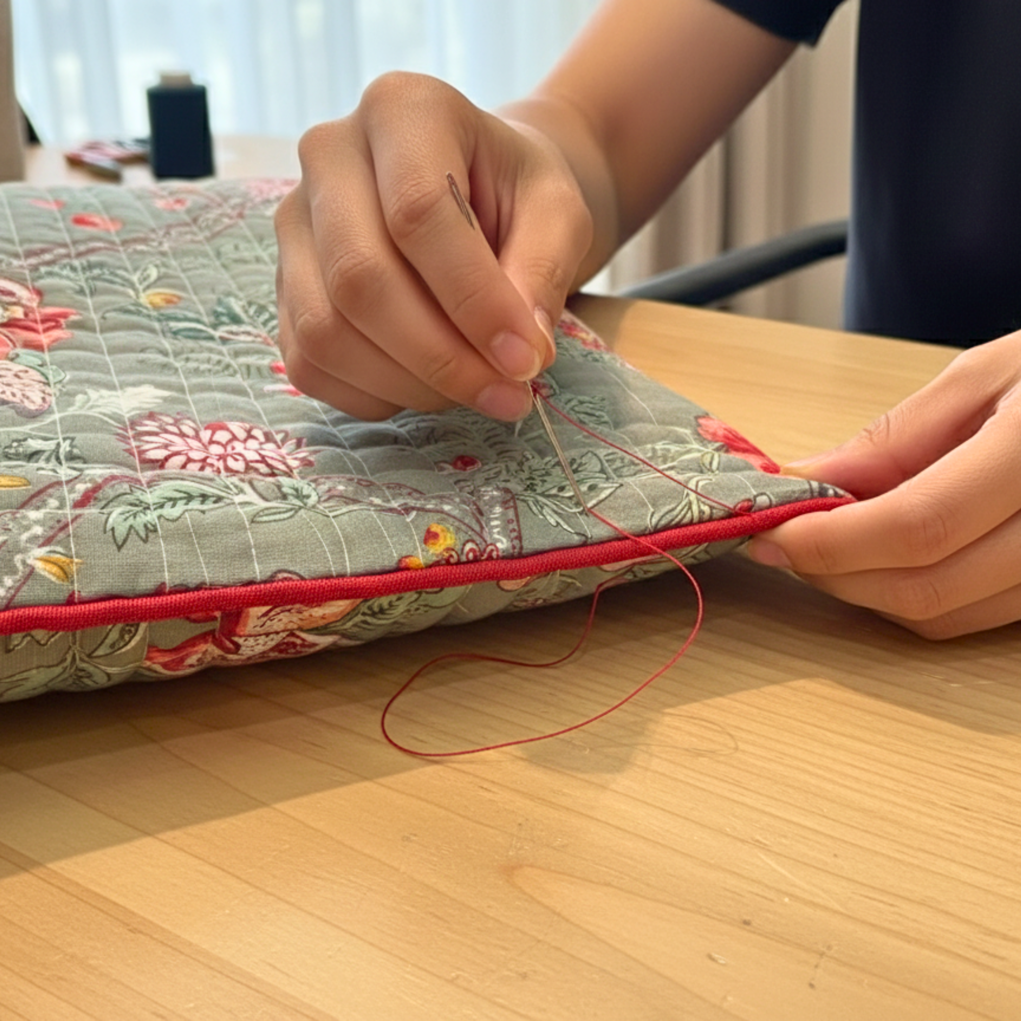 QUILTED FLORAL CUSHION COVER