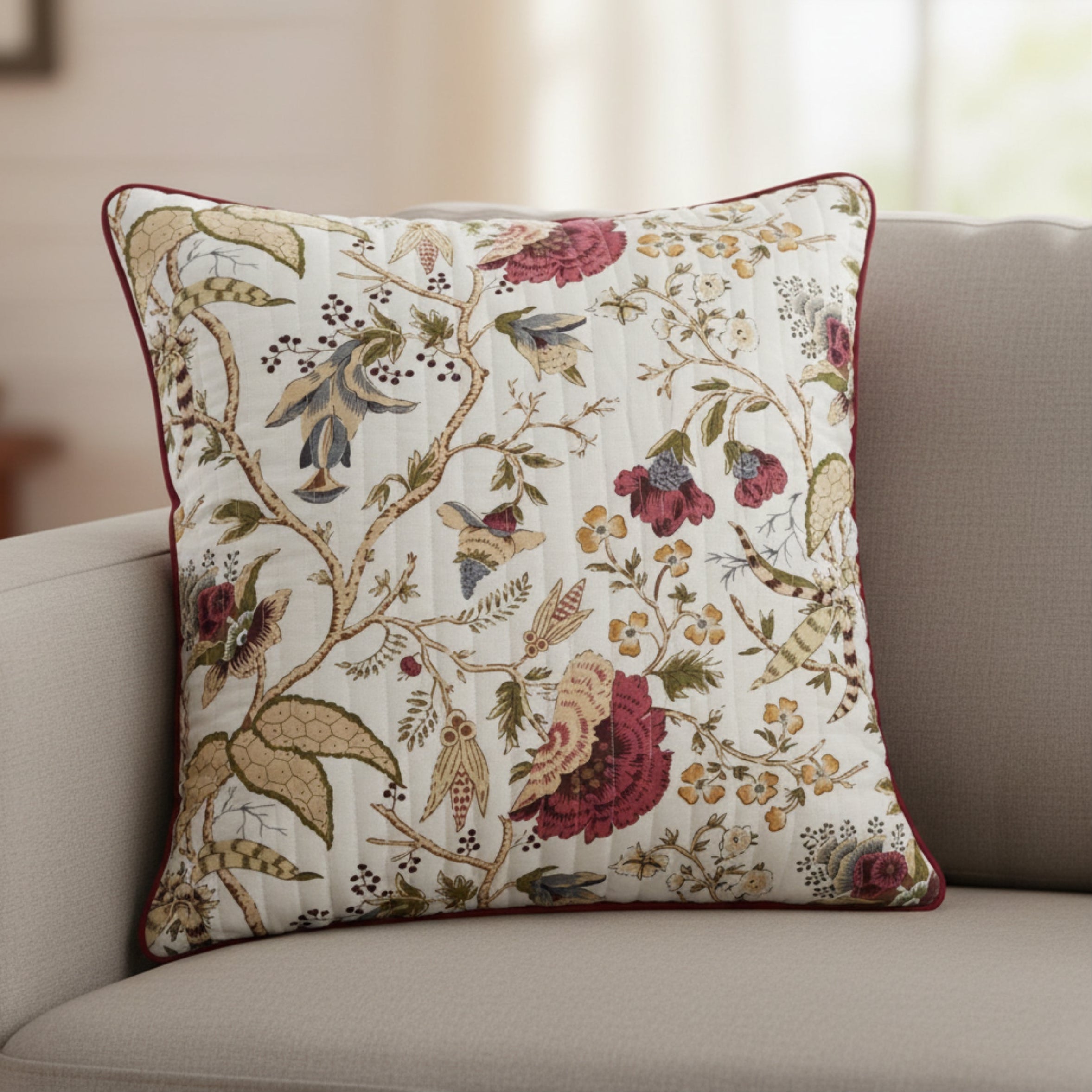 QUILTED FLORAL CUSHION COVER