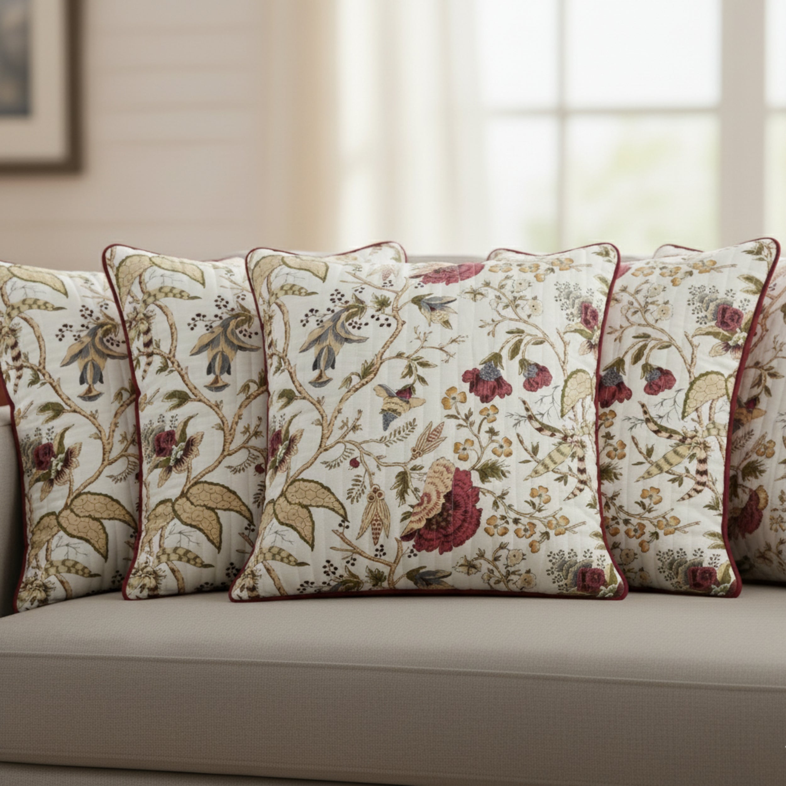 QUILTED FLORAL CUSHION COVER