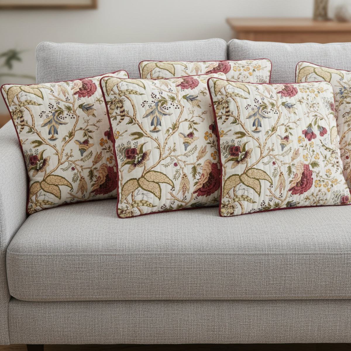 QUILTED FLORAL CUSHION COVER