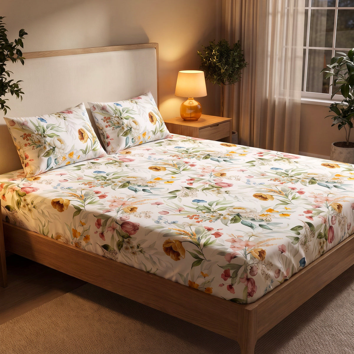 Botanical Bloom Floral 350 TC Cotton Bedsheet