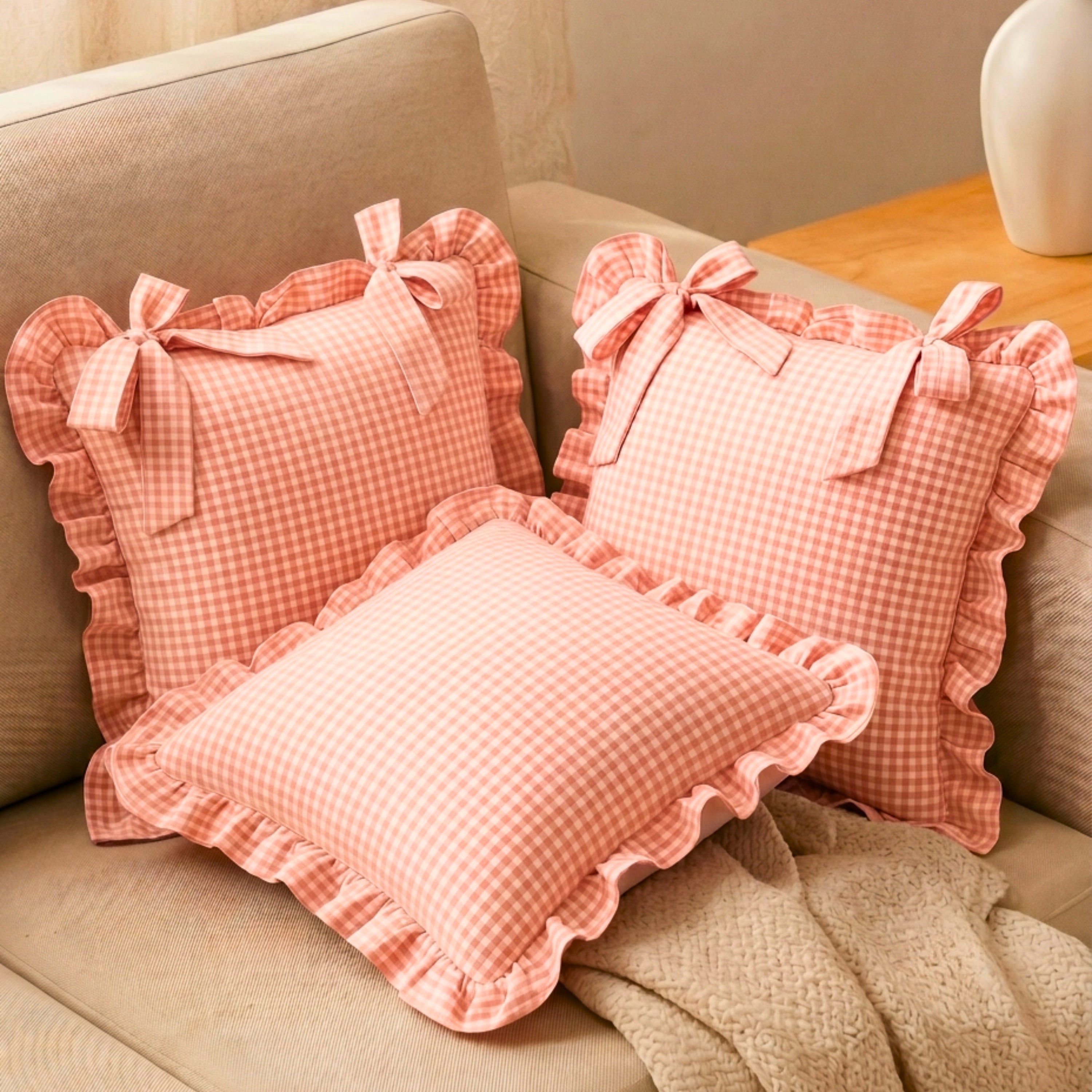 Ghingham Slipcover With Bow Closure