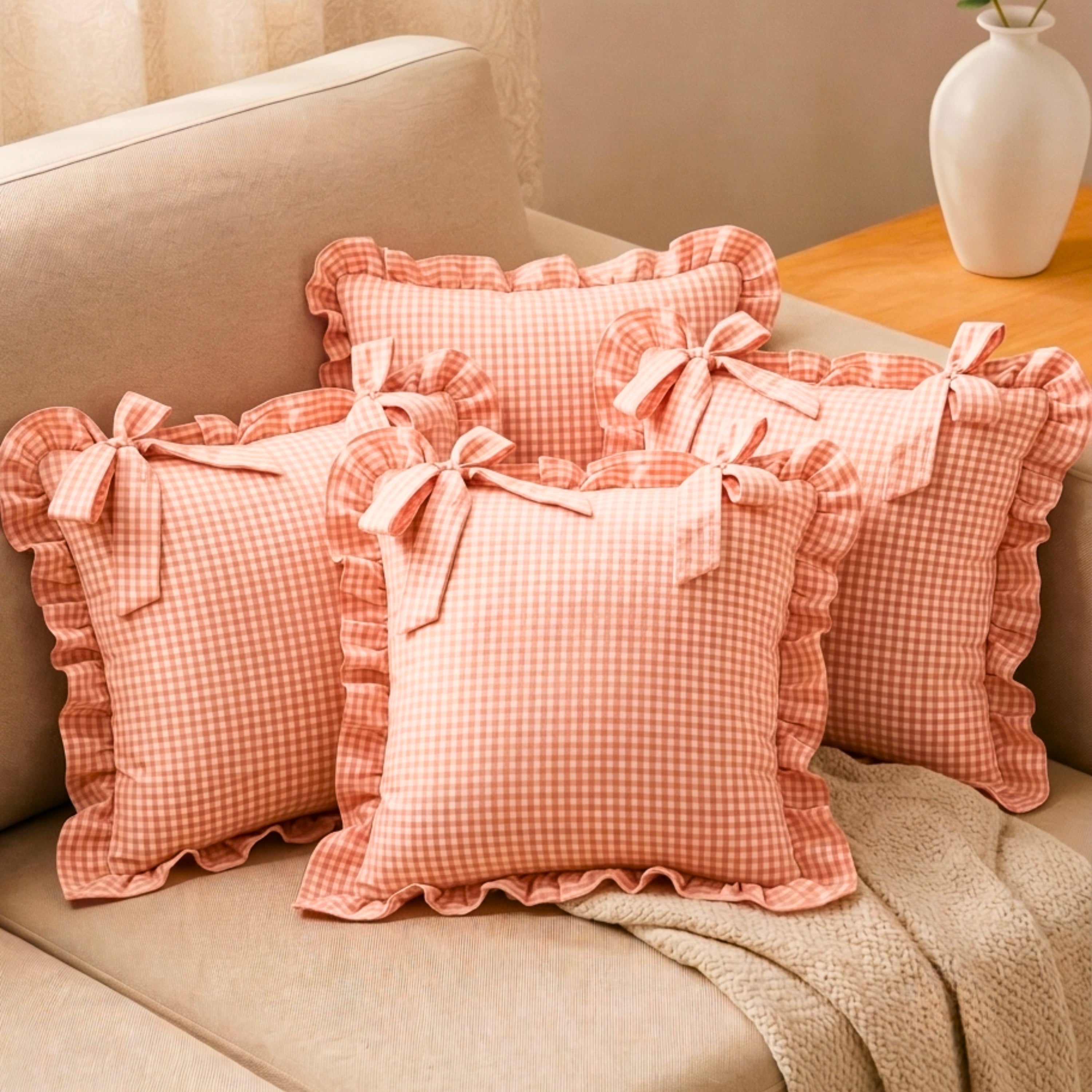 Ghingham Slipcover With Bow Closure