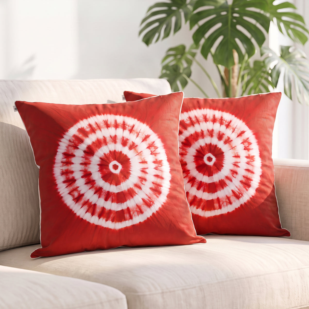 Decorative Red White Tie-Dye Cushion Cover
