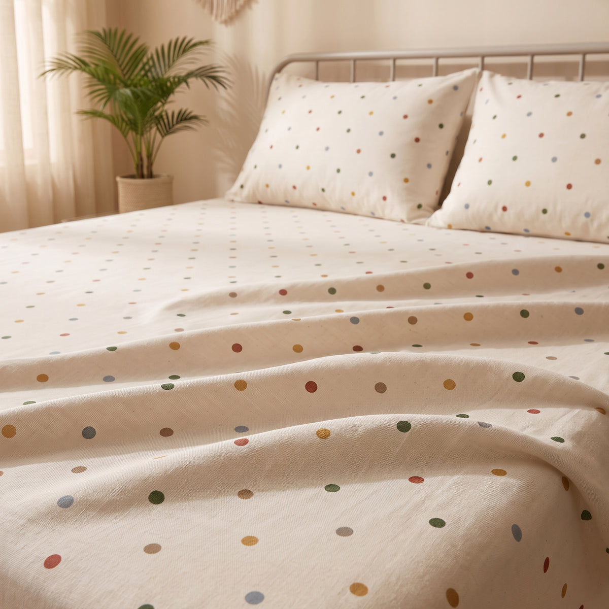 Multicolour Polka Dots 300 TC Cotton Bedsheet